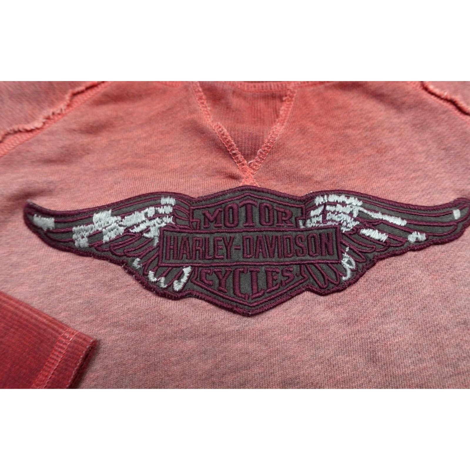 Harley Davidson Harley-Davidson Shirt Womens Small Red Embroidered Winged Motor Harley-Davidson Cycles Patch Long Sleeve Distressed Hem Crew Neck Shirt Size S / US 4 / IT 40 - 3 Thumbnail