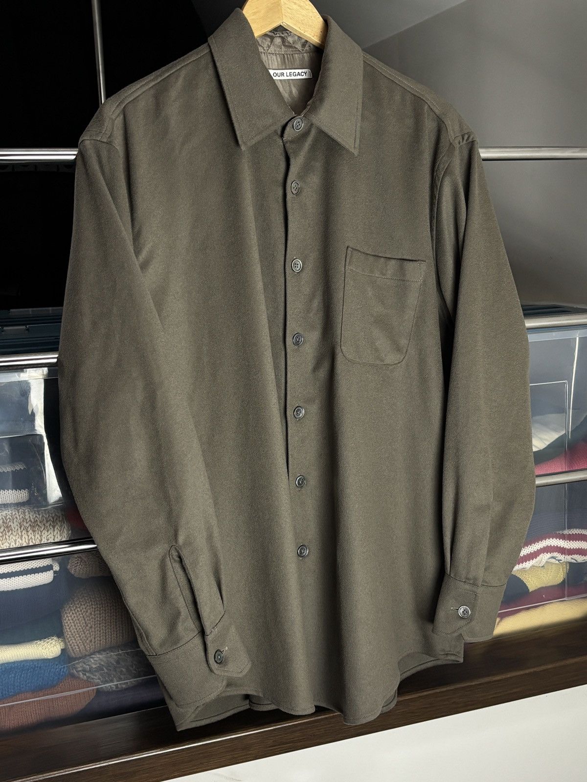 Our Legacy Our Legacy Olive Button Up Above Shirt Wool Cashmere Size US M / EU 48-50 / 2 - 2 Thumbnail