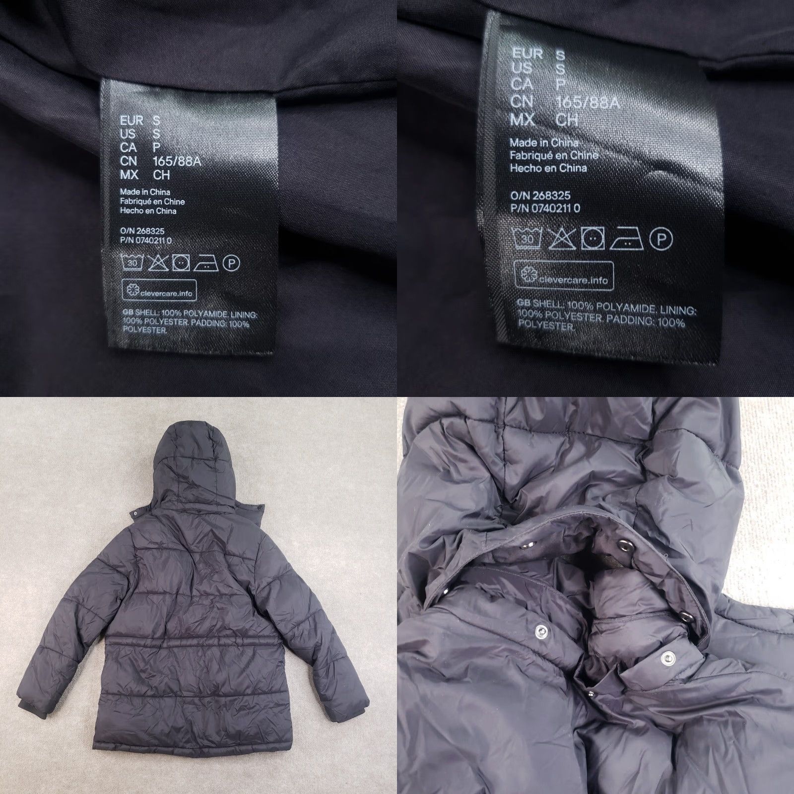 Vintage Divided Puffer Jacket Women Small Black Full Zip Hood Belt Removable Winter H&M Size S / US 4 / IT 40 - 8 Thumbnail