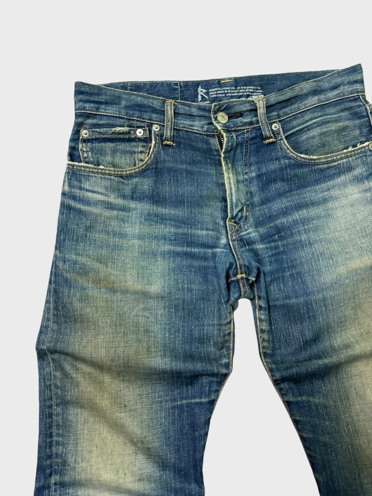 Edwin Vintage Distressed Edwin Muddy Dirty Blue Wash Jeans Size US 31 - 4 Thumbnail