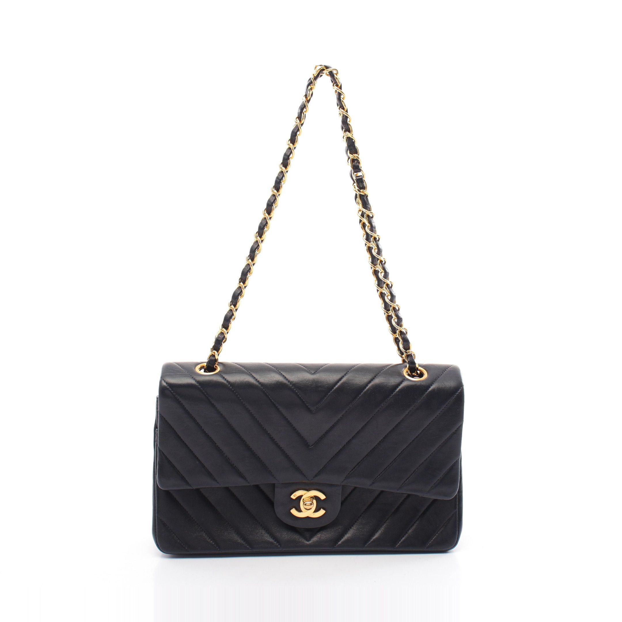 Chanel Chanel Chevron V-Stitch Double Flap Chain Shoulder Bag Lambskin Dark Navy Gold Hardware Size ONE SIZE - 1 Thumbnail