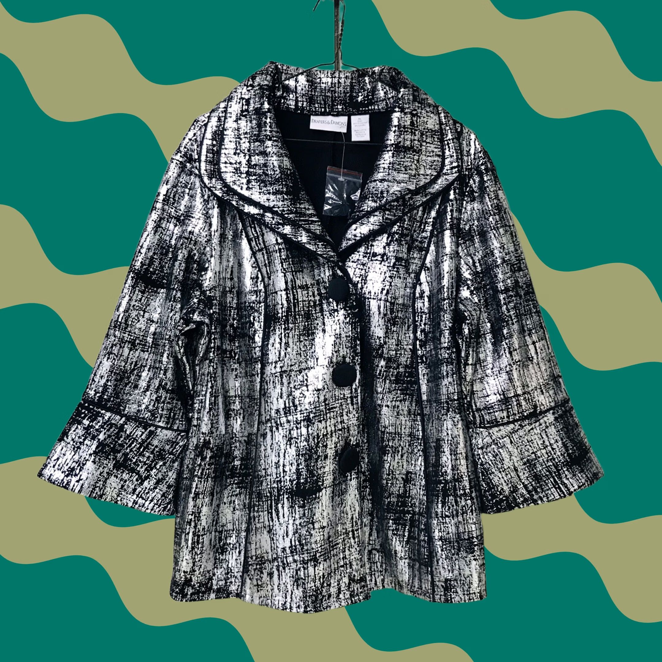 Vintage Draper’s & Damon’s Women Black/Silver Metallic Streak Double Lapel Button-Up Blazer Jacket XL Size XL / US 12-14 / IT 48-50 - 1 Thumbnail