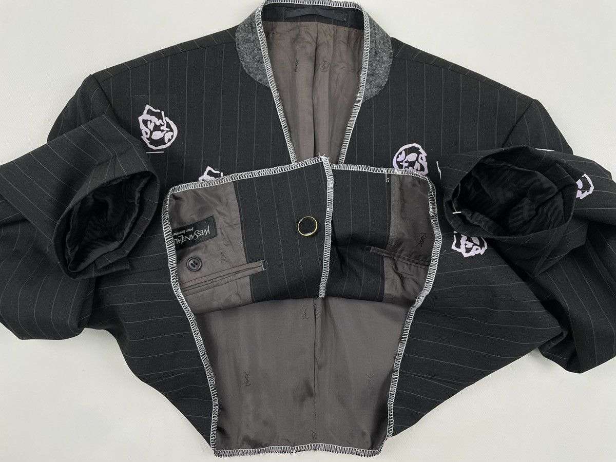 Yves Saint Laurent VTG SAINT LAURENT Wool YSL Logo Skulls Blazer Cropped Jacket Size 52L - 20 Thumbnail