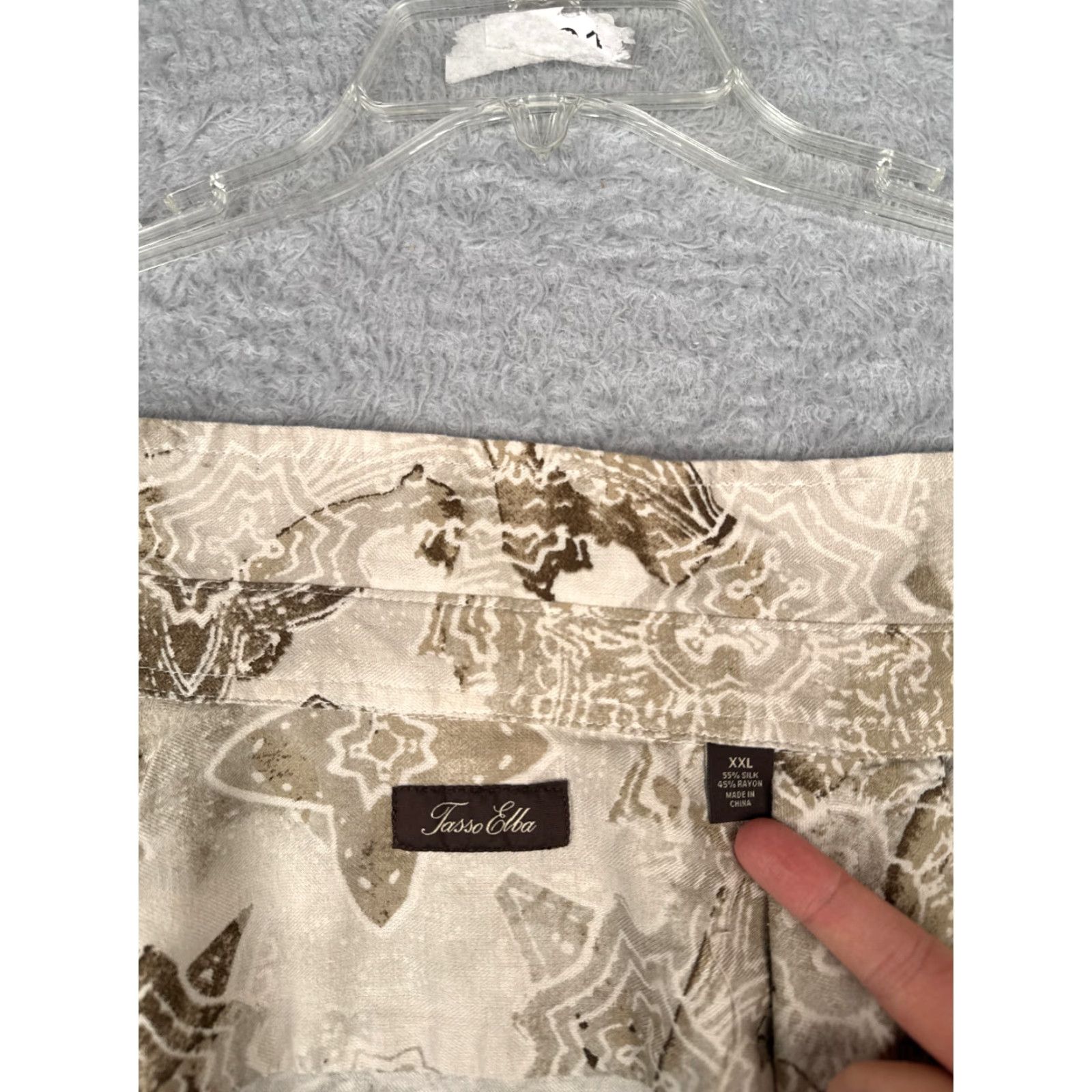Tasso Elba Tasso Elba Shirt Adult 2XL Beige Floral Geometric Button Up Silk Blend Navy? Size US XXL / EU 58 / 5 - 3 Thumbnail