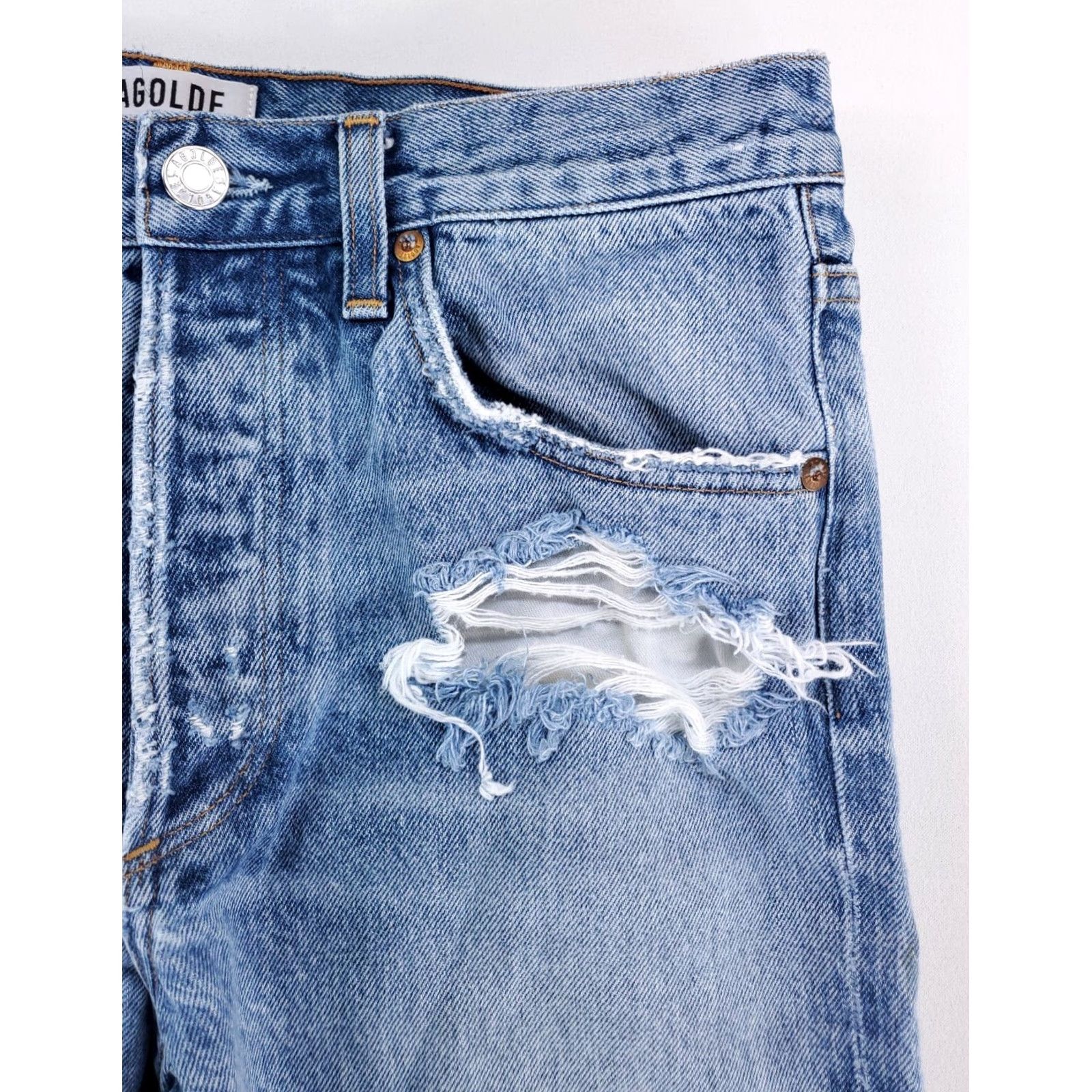 Agolde AGOLDE Jeans Womens 811 Reunion Distressed Made USA Blue 33 Straight 30 (33 x 29.5 Actual) Mens? Size 24" / US 00 / IT 34 - 2 Thumbnail
