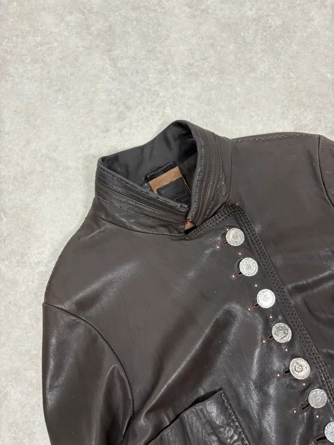 Marithe + Francois Girbaud SS2003 Marithé + François Girbaud Brown Asymmetrical Buttoned Leather Jacket Size M / US 6-8 / IT 42-44 - 5 Thumbnail