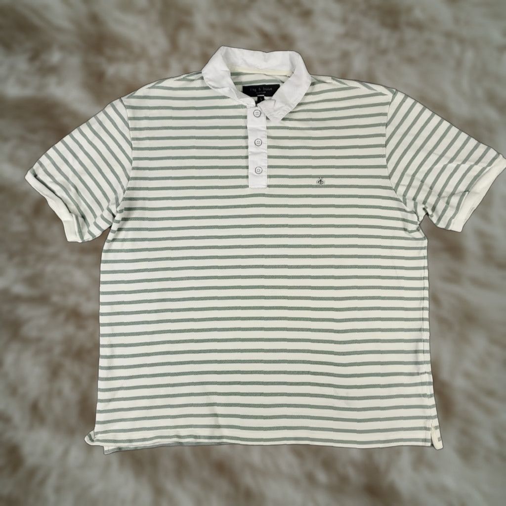 Rag & Bone Rag & Bone Polo Shirt Mens Large Green White Striped Short Sleeve Activewear Size US L / EU 52-54 / 3 - 1 Thumbnail