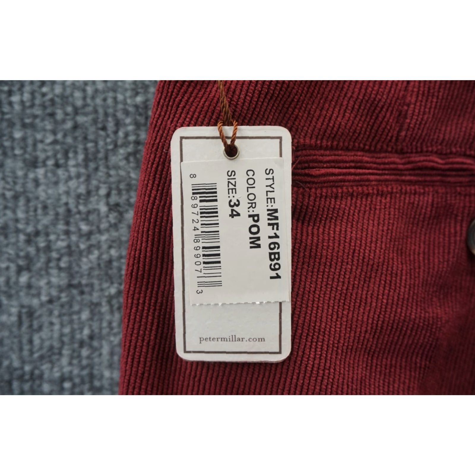 Peter Millar Pants Mens Red Size 34 Corduroy Nanoluxe Flat Front Straight Leg