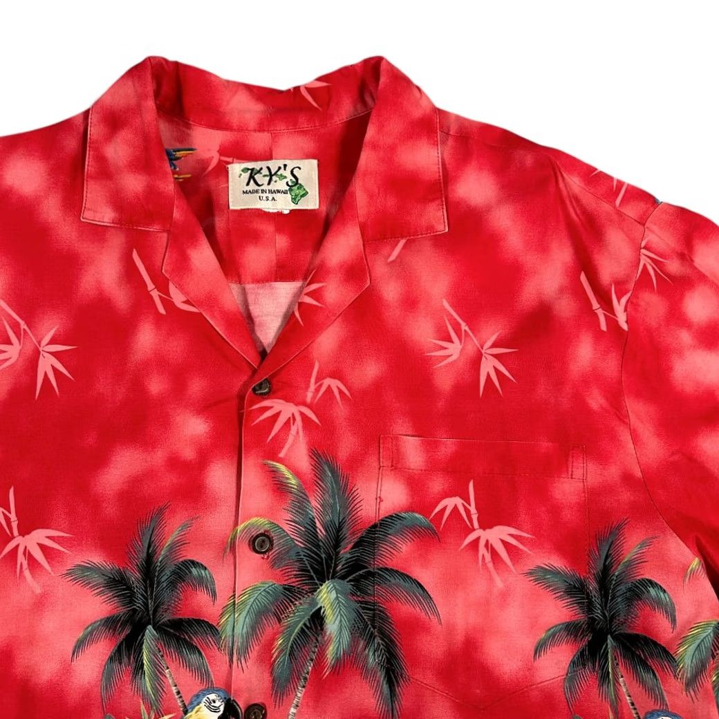 Vintage VINTAGE Ky's of Hawaii Hawaiian Shirt Adult LARGE Red Aloha Tropical Parrot Palm Tree 80s Shirt Mens Size US L / EU 52-54 / 3 - 2 Thumbnail