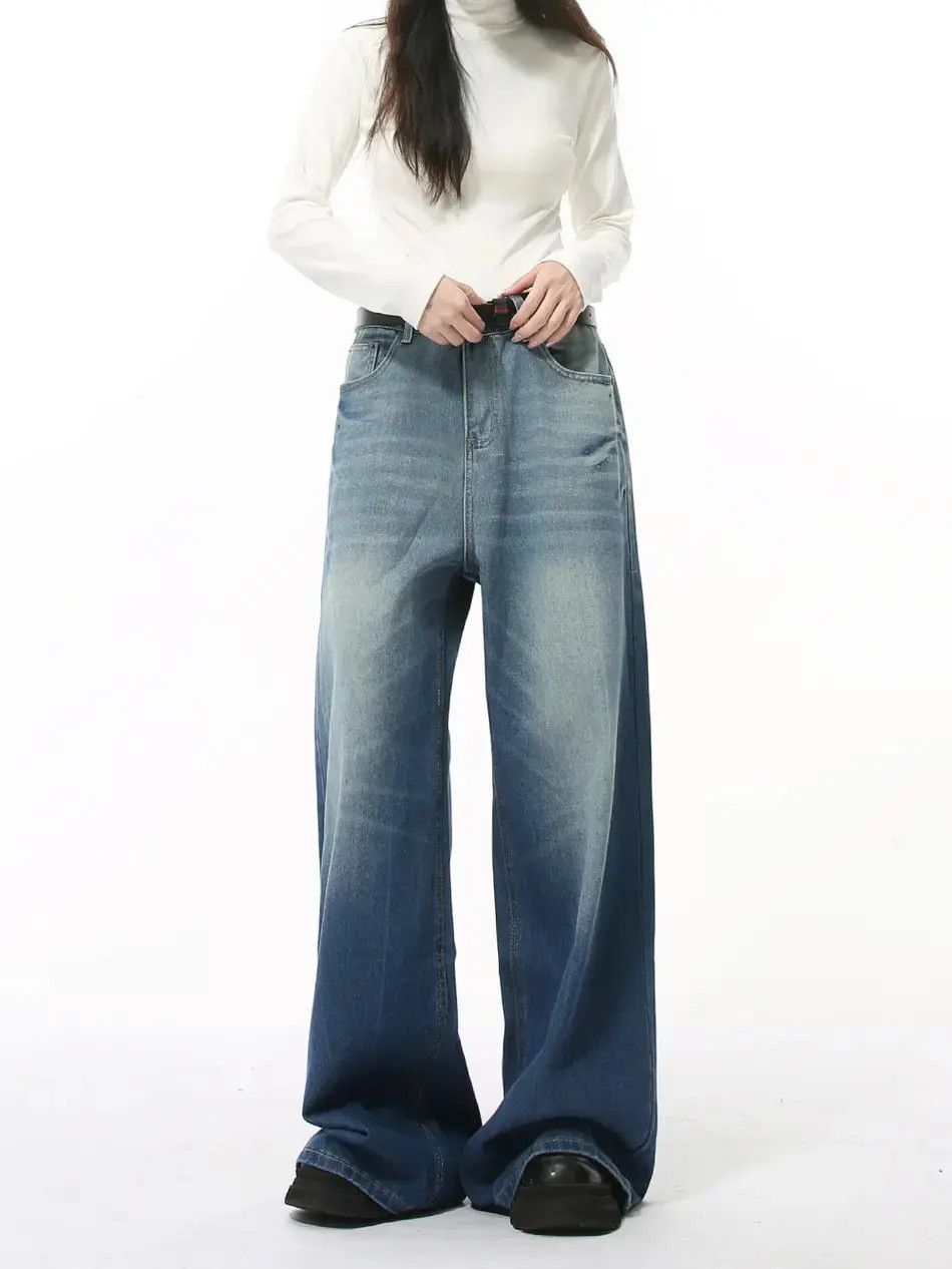 Japanese Brand Retro water patterned wide leg straight leg jeans Size US 32 / EU 48 - 1 Thumbnail