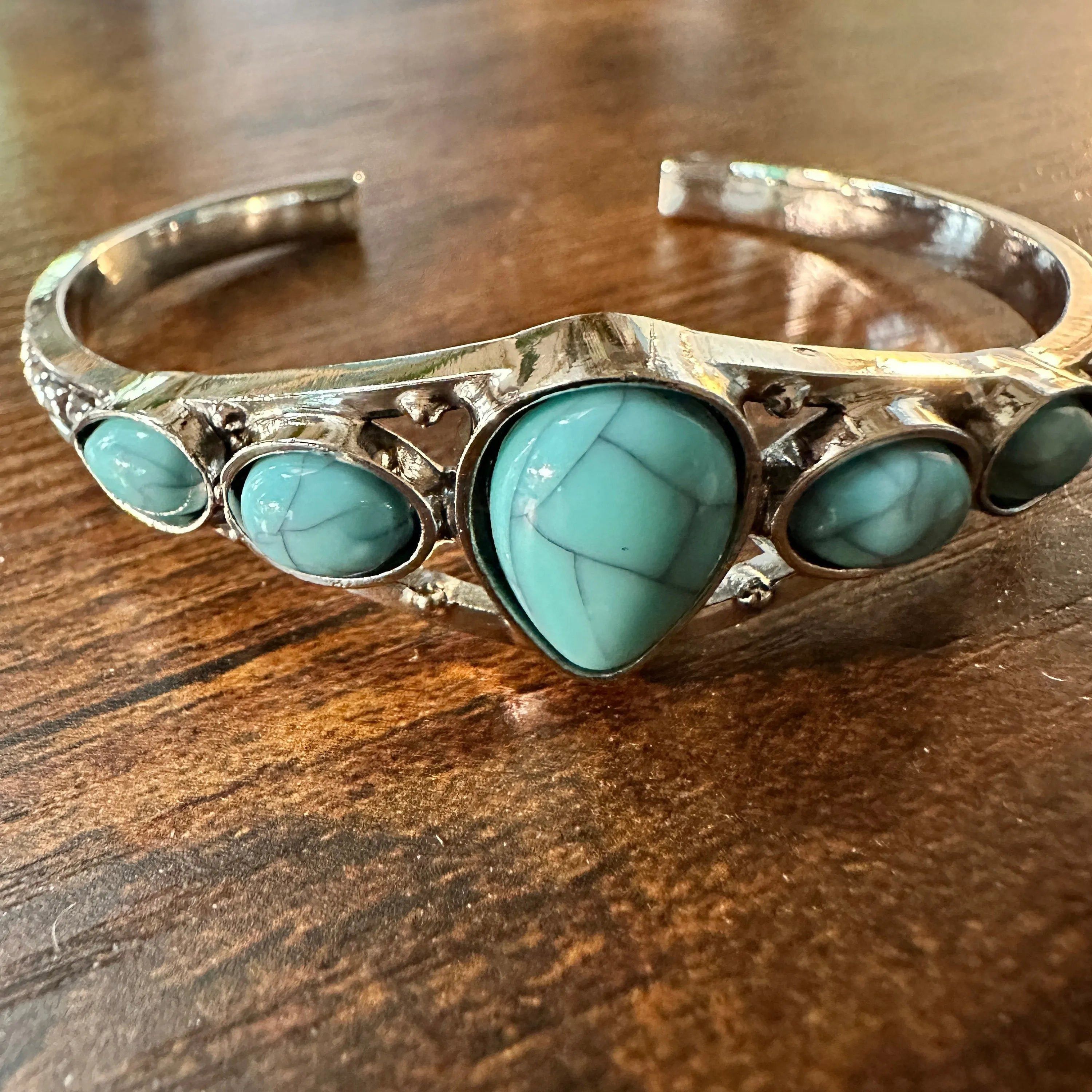 Other Handcrafted Boho Native American Cuff Open Bangle, Turquoise Size ONE SIZE - 1 Thumbnail