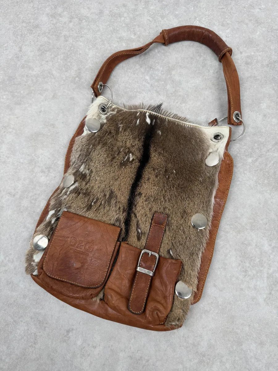Dolce & Gabbana 2000s Dolce & Gabbana Brown Leather Goat Fur Handle Bag Size ONE SIZE - 4 Thumbnail