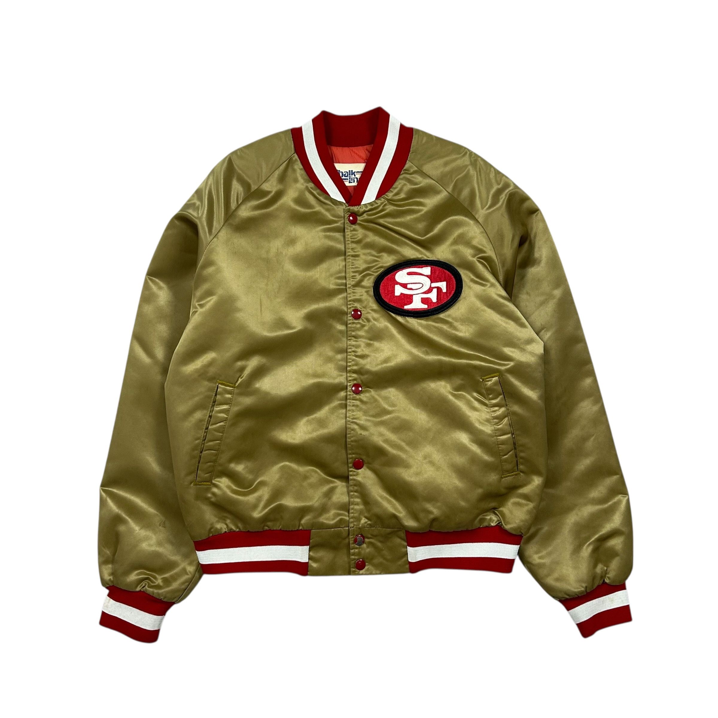 NFL VTG SAN FRANCISCO 49ERS CHALK LINE SATIN JACKET SPELL OUT Size US L / EU 52-54 / 3 - 2 Thumbnail