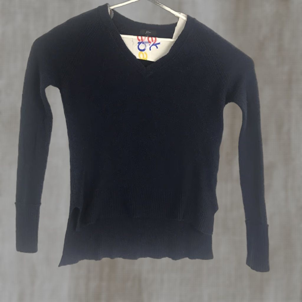 J.Crew J.CREW Womens Small V-Neck Sweater Pullover Navy Blue Merino Wool Side Split Size S / US 4 / IT 40 - 1 Thumbnail