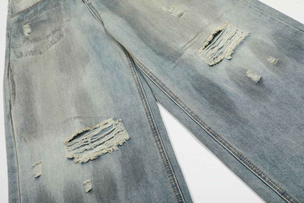 Jean Men's loose distressed washed casual straight ripped jeans Size US 32 / EU 48 - 4 Thumbnail