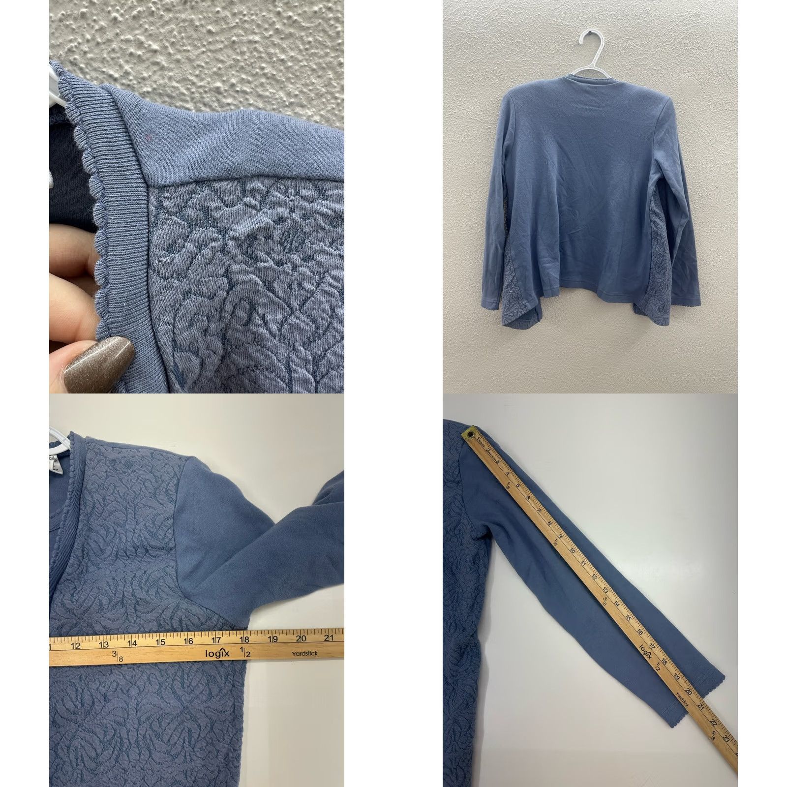 Vintage Hasting & Smith Womens Top Petite Medium Layered Button-Up Long Sleeve Knit Cotton Polyester Beaded Blue 90s Classic Womens Medium Size M / US 6-8 / IT 42-44 - 8 Thumbnail