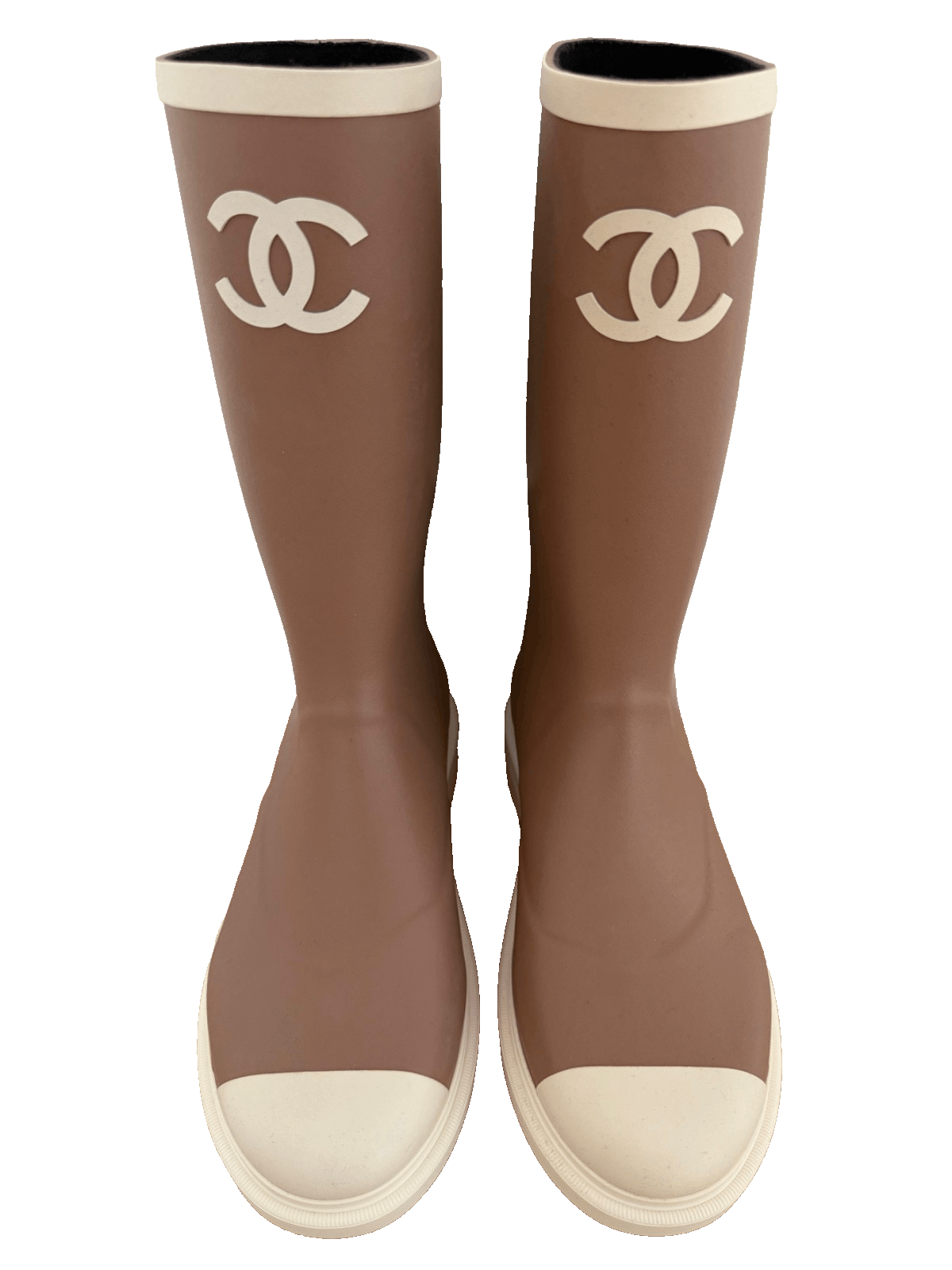 Chanel 26C White CC Logo High Pull On Rubber Rain Boots 36