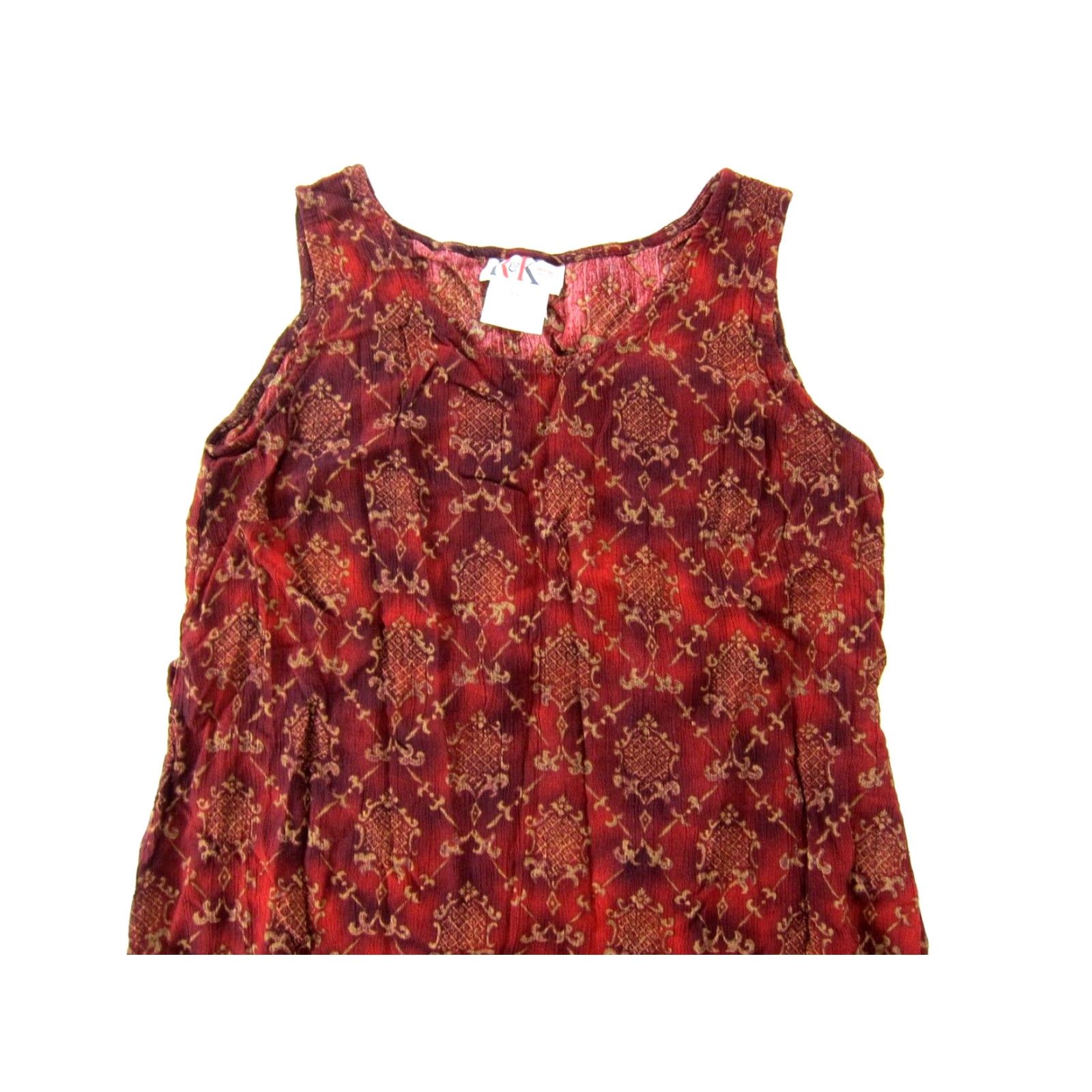 Vintage VINTAGE R&K Originals Dress Midi Tank Sun Red 10 Petite 100% Rayon Womens Sleeveless Sundress Dress Pattern Floral 90s Size L / US 10 / IT 46 - 3 Thumbnail
