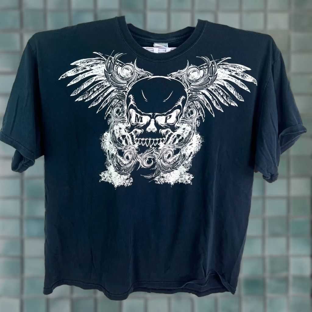 Gildan Gildan Skull Wings Tribal T-Shirt Mens 2XL Blue Graphic Print Crew Neck Short Sleeve Preshrunk Cotton Size US XXL / EU 58 / 5 - 1 Thumbnail