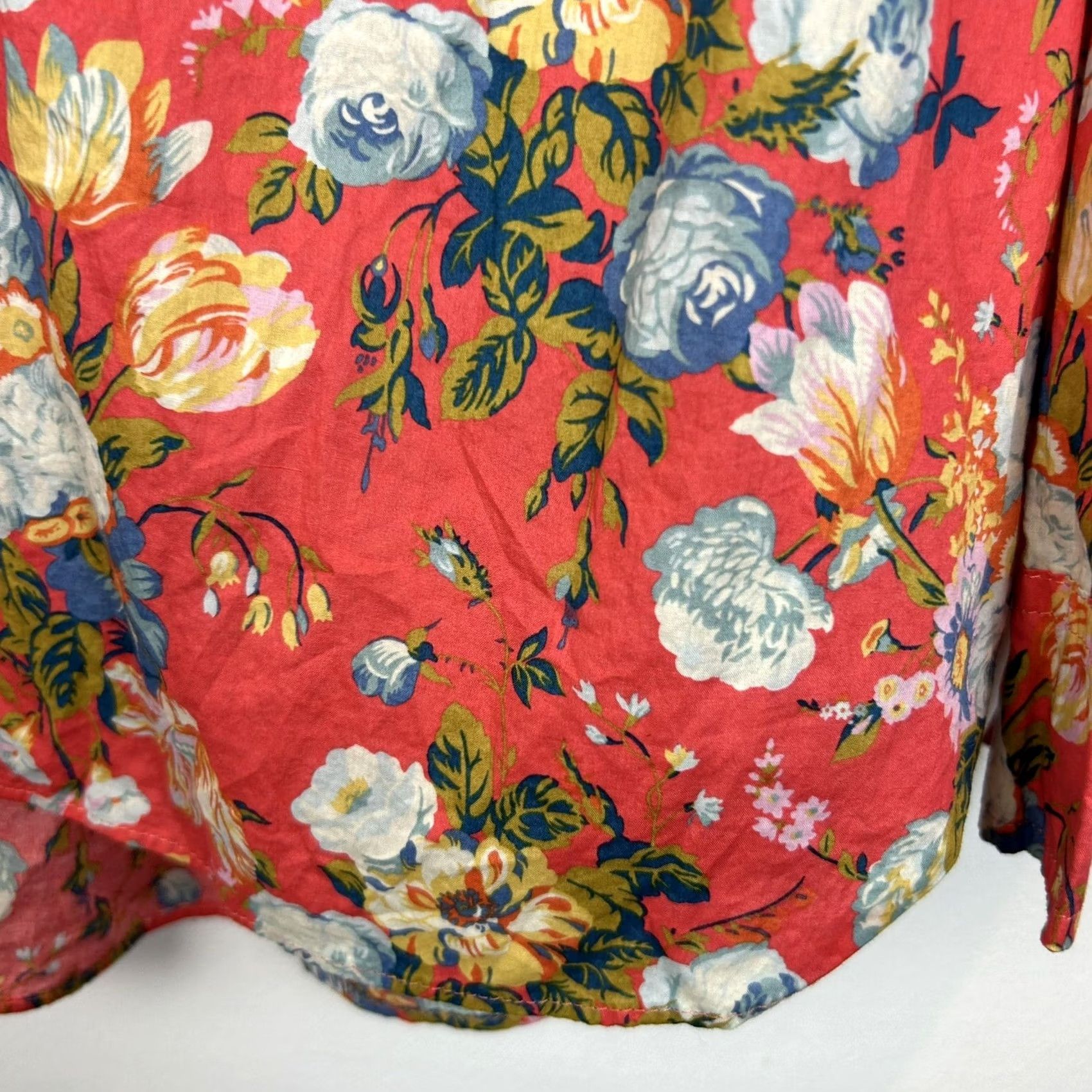 J.Crew J.CREW Blouse Shirt Womens 4 Regular Orange Boho Peasant Long Sleeve Button Mock Neck Lightweight Cotton Vintage No Size S / US 4 / IT 40 - 5 Thumbnail