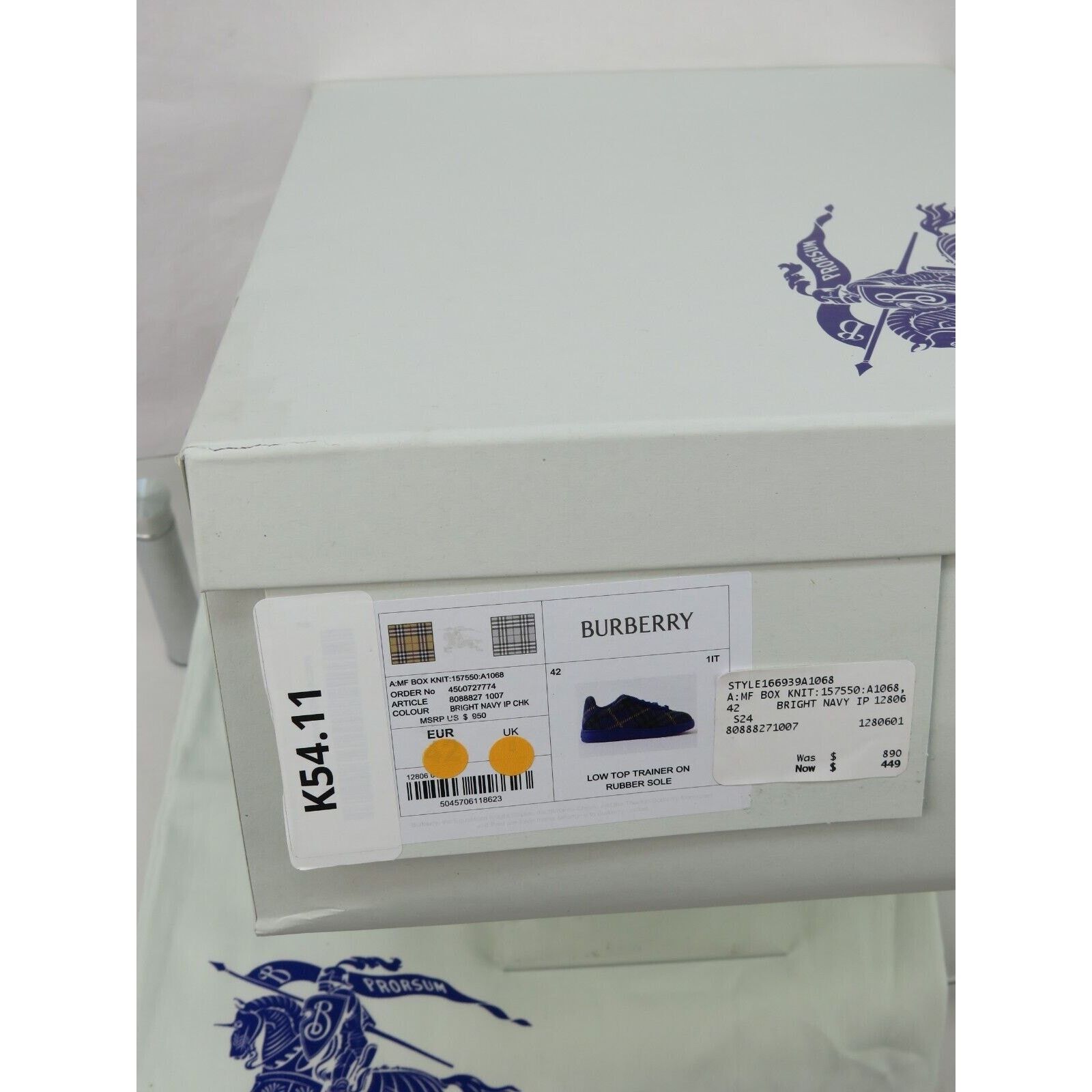 Burberry BURBERRY BOX NAVY BLUE CHECK CANVAS LOGO SNEAKERS 9 US 42 Size US 9 / EU 42 - 12 Thumbnail