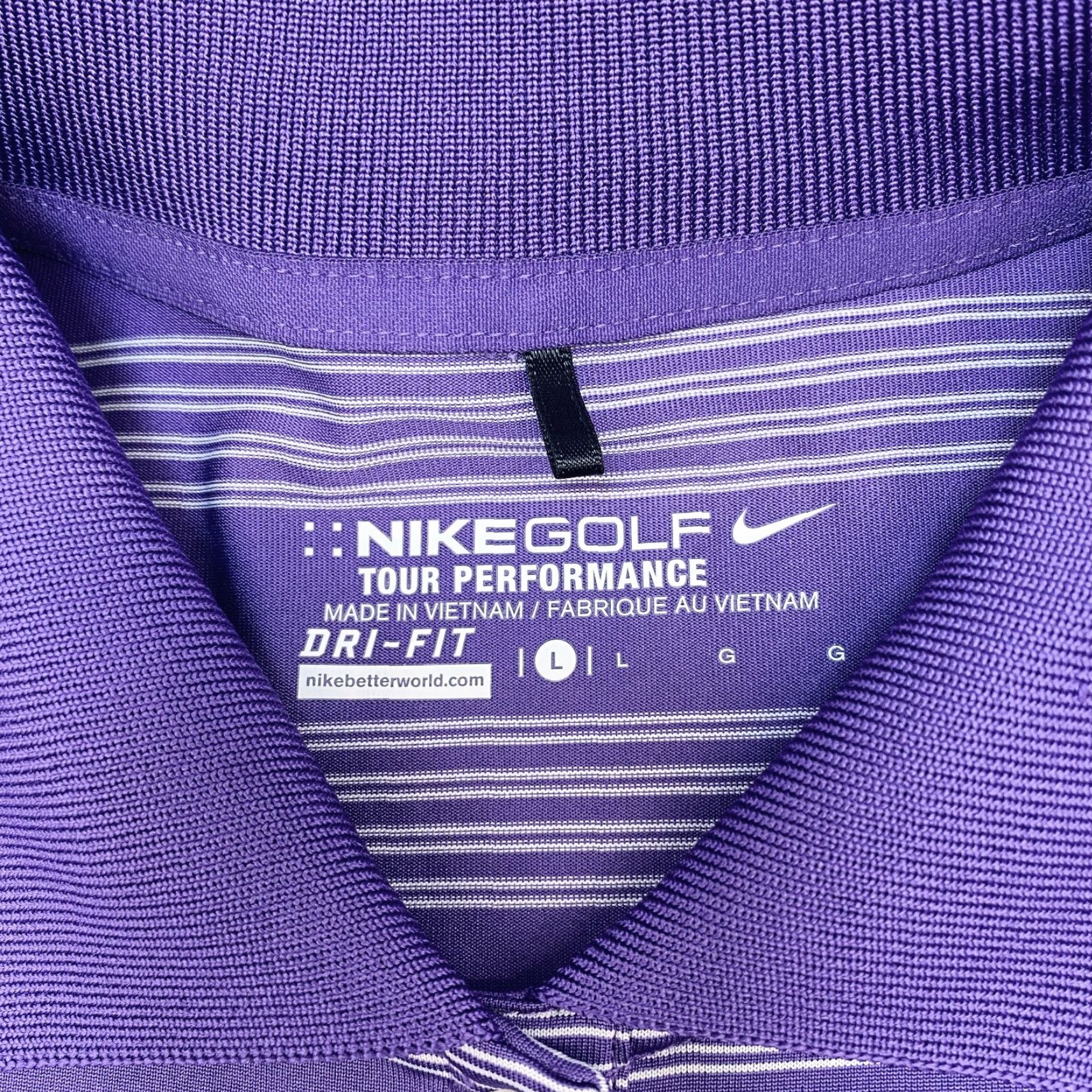 Nike VINTAGE Nike Golf Tour Performance Dri-Fit Polo Shirt Womens Large Purple White Striped Size L / US 10 / IT 46 - 3 Thumbnail