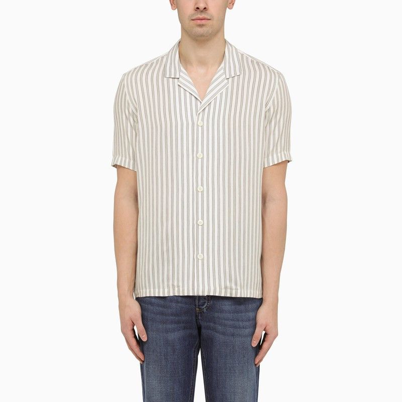 image of Pt Torino Cream Silk Blend Striped Shirt in White, Men's (Size XL)