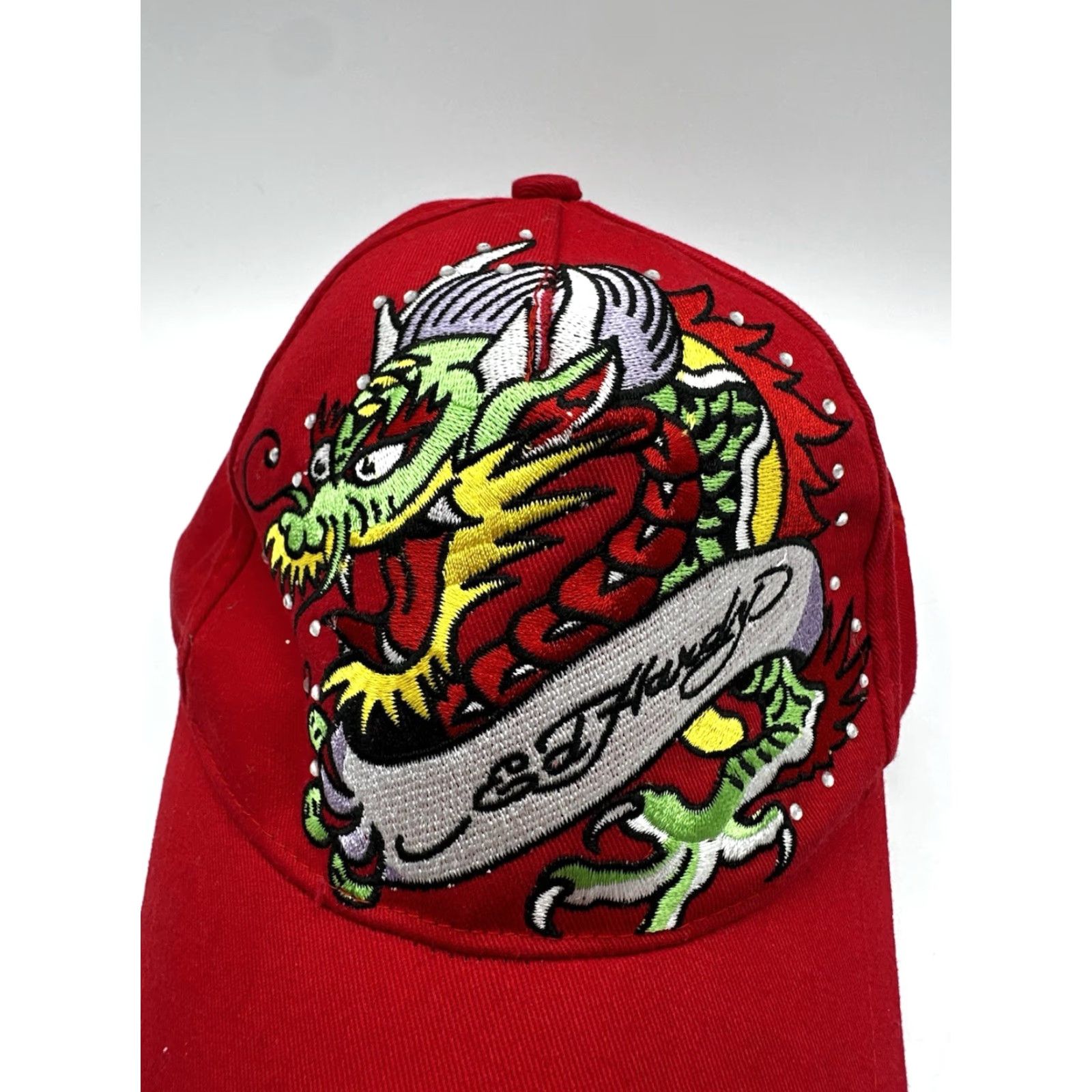 Ed Hardy Ed Hardy Red Embroidered Dragon Ball Cap Hat Strapback Unisex Adults One Size Red Cotton Size ONE SIZE - 5 Thumbnail