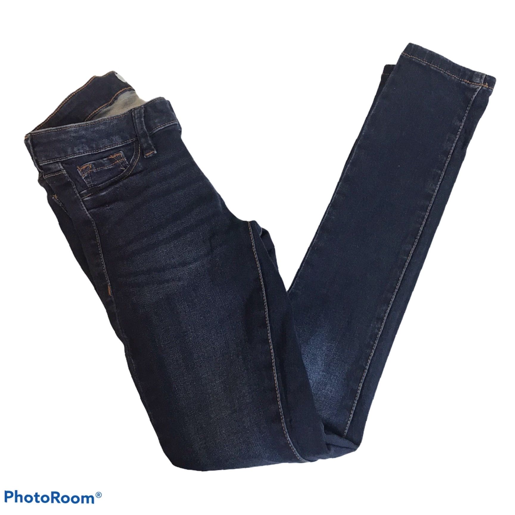 Vintage Refuge Jeans Womens Skinny Dark Wash Blue Stretch Size 0 Low Rise 29in Inseam 5-Pocket Denim Cotton Blend Zip Button Casual Womens Jeans Size 25" / US 0 / IT 36 - 3 Thumbnail