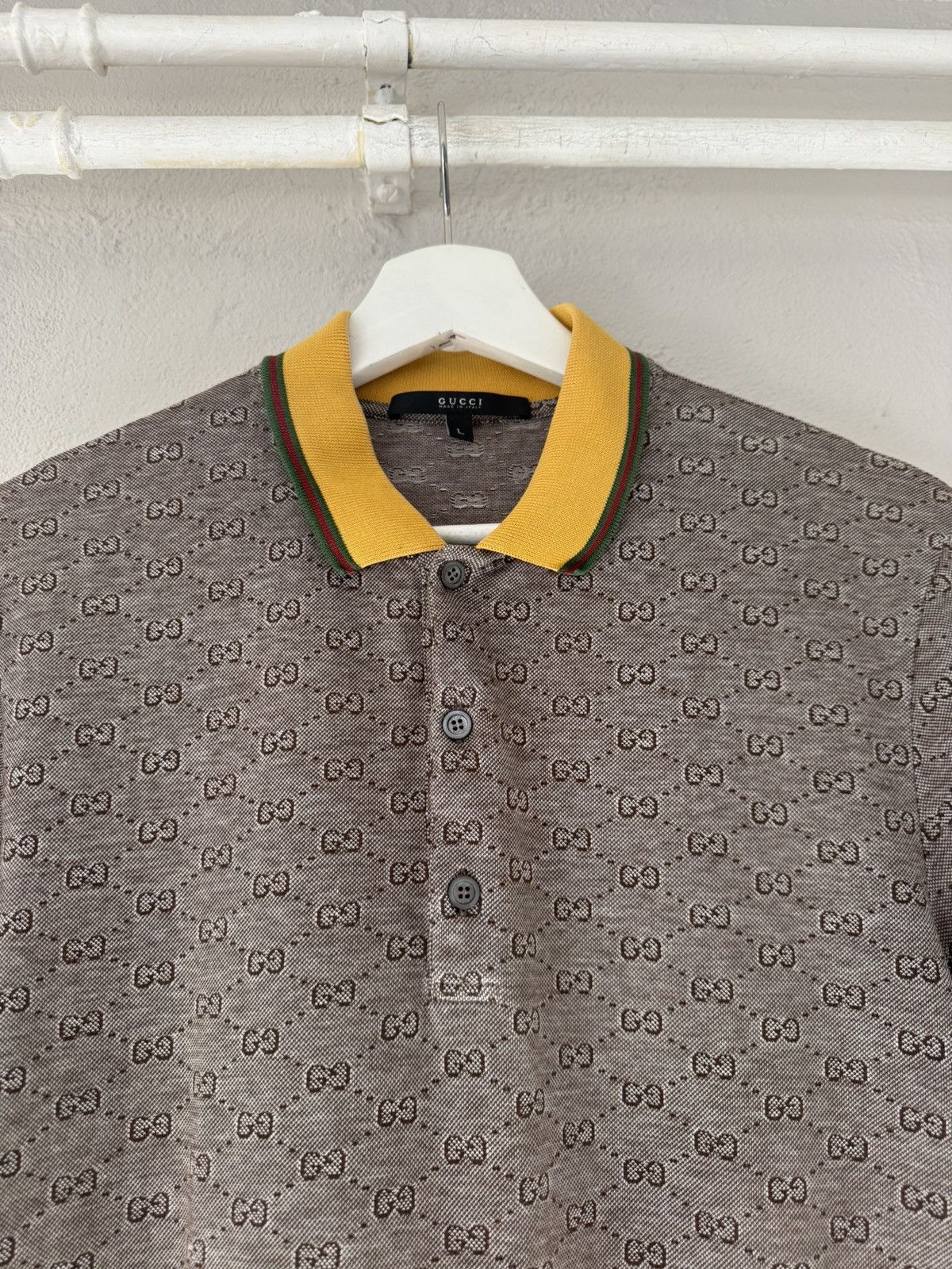 Gucci Monogram Cotton Polo with Yellow Tipped Collar Size US L / EU 52-54 / 3 - 8 Thumbnail