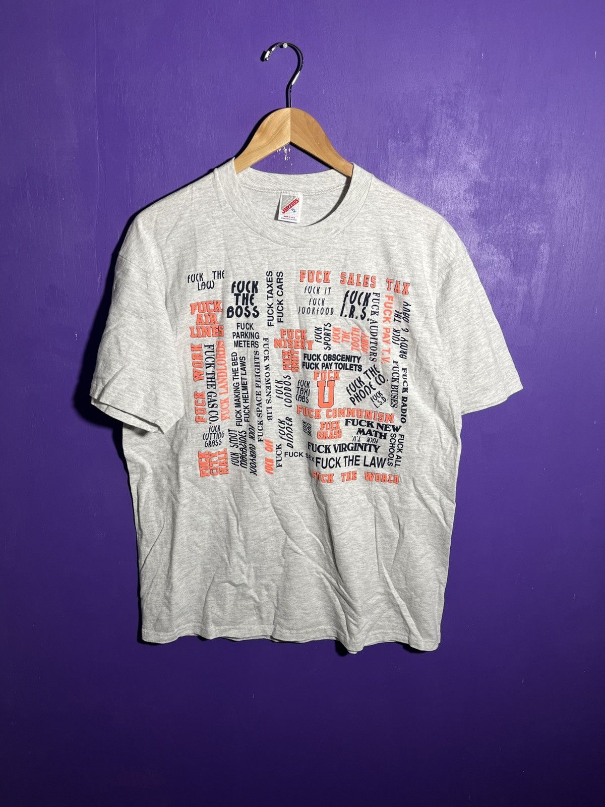 Vintage Vintage 90s Fuck everything text t-shirt Size US XL / EU 56 / 4 - 1 Thumbnail