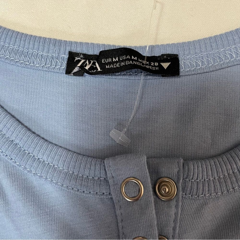 Zara New Zara Henley Blue Cotton short Sleeve Shirt Size M Size M / US 6-8 / IT 42-44 - 8 Thumbnail