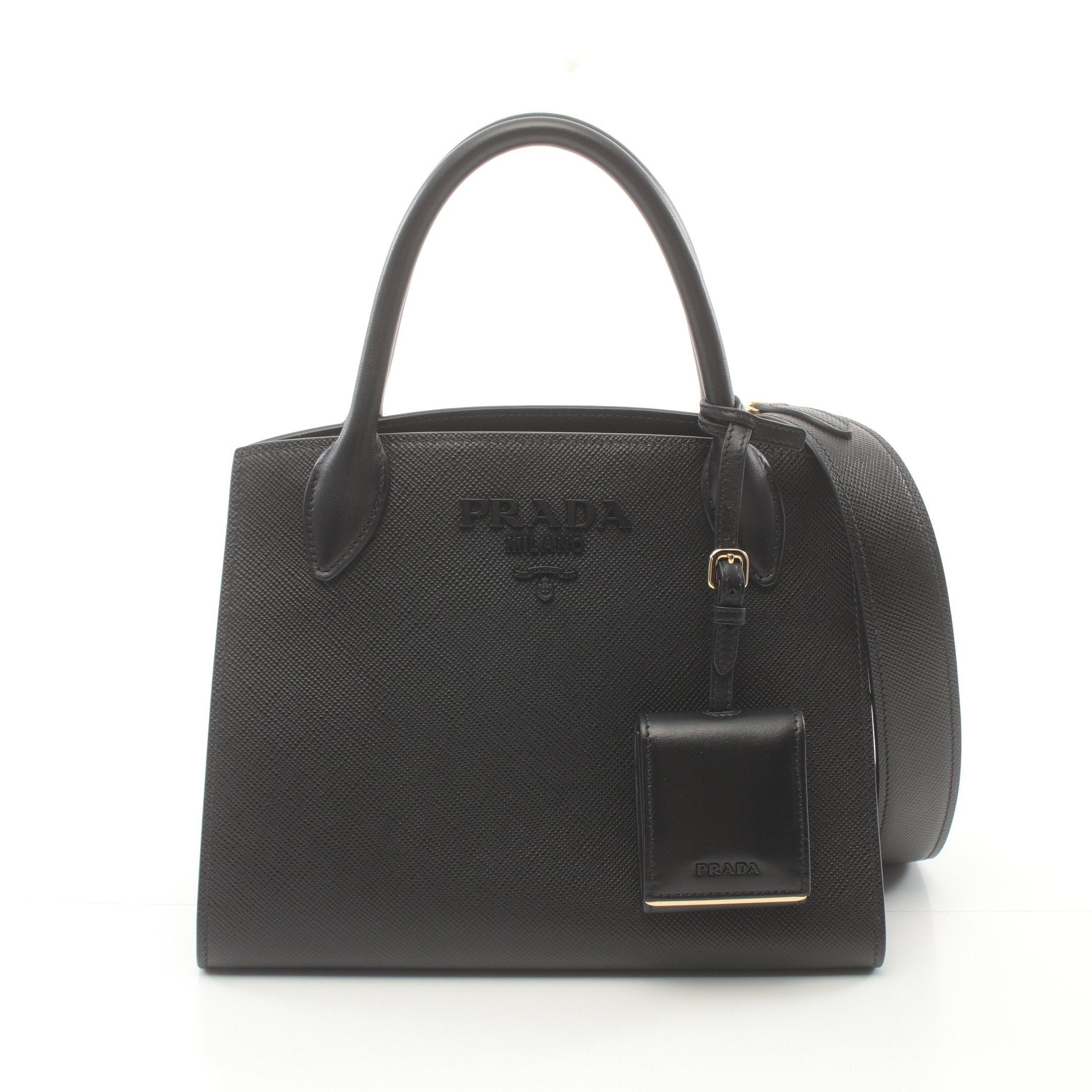Prada Prada Saffiano Cuir C Monochrome Handbag Leather Black Size ONE SIZE - 1 Thumbnail