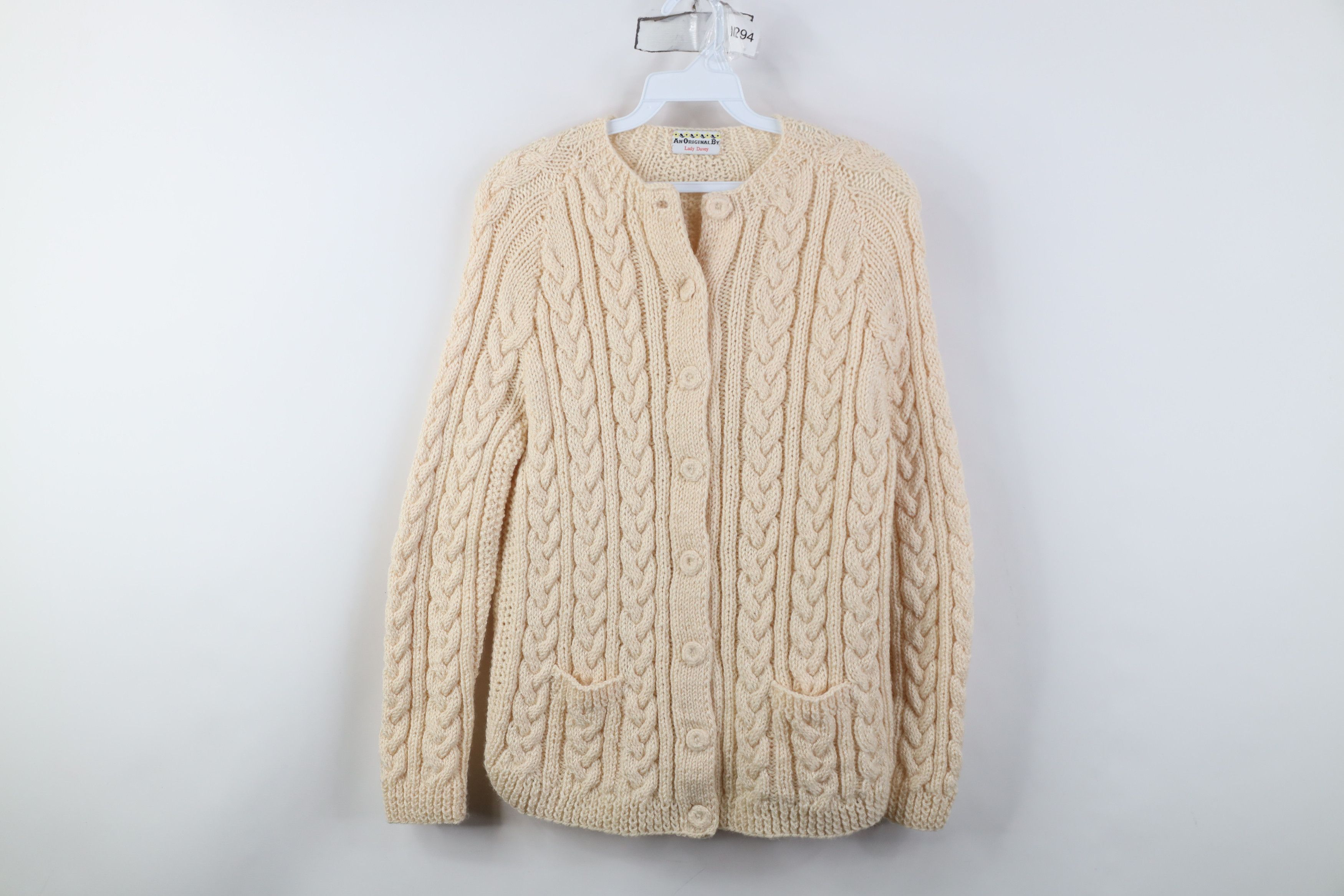 Vintage Vintage 60s 70s Chunky Cable Knit Fisherman Cardigan Sweater Size M / US 6-8 / IT 42-44 - 1 Thumbnail
