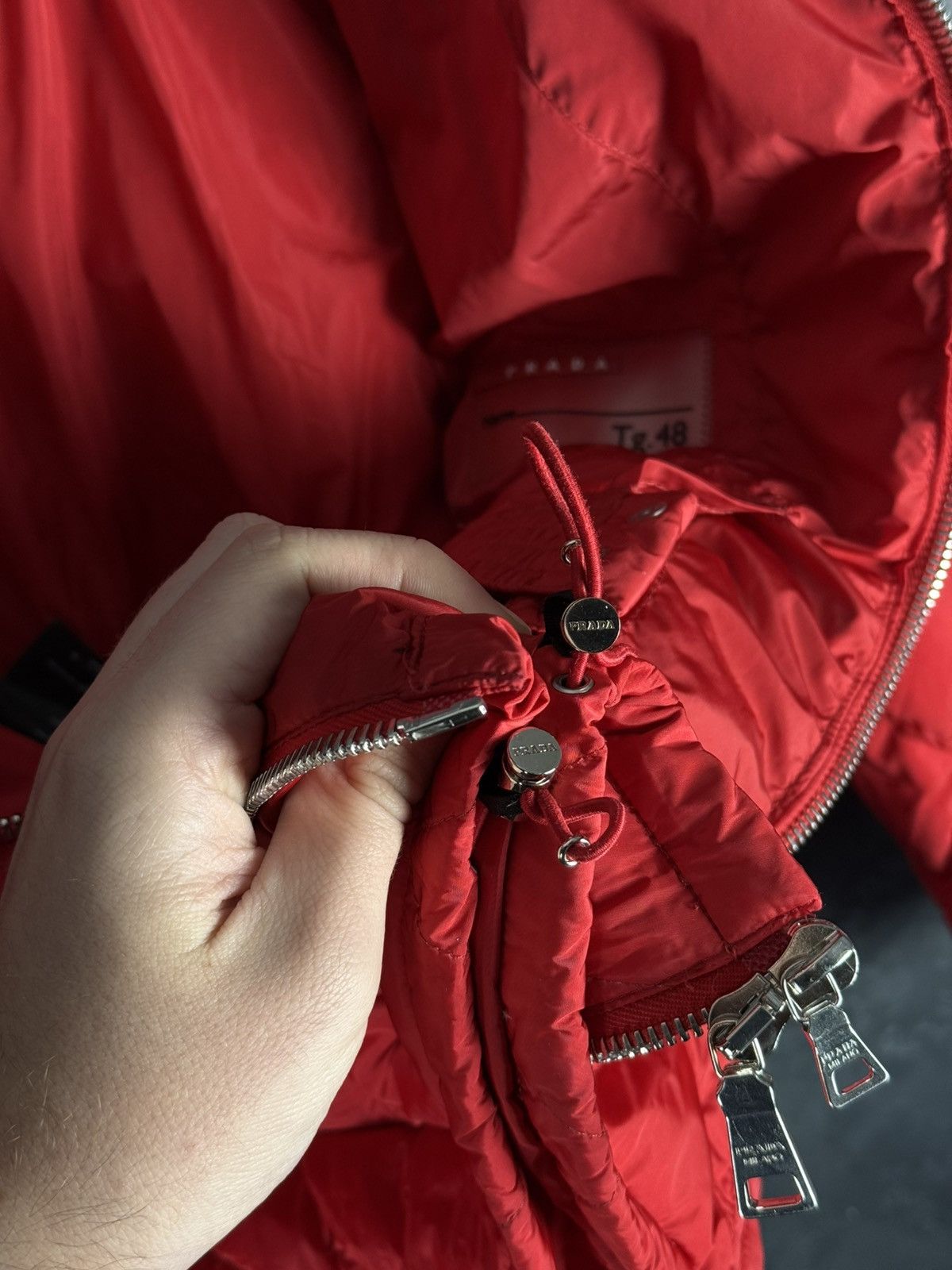 Prada 2008 Prada Red Diamond Women’s Quilted Puffer Jacket Size XL / US 12-14 / IT 48-50 - 18 Thumbnail