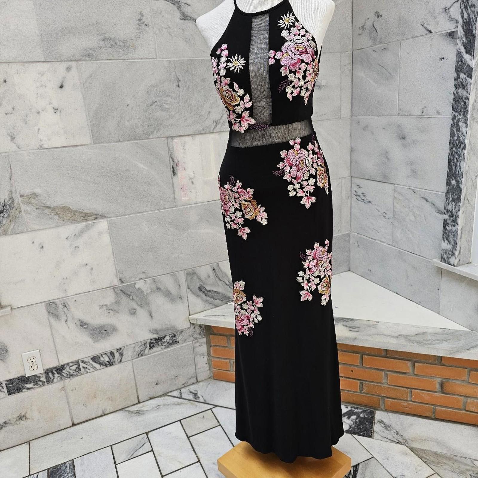 Designer XSCAPE Women's Black Pink Floral Formal Dress Size S / US 4 / IT 40 - 1 Thumbnail