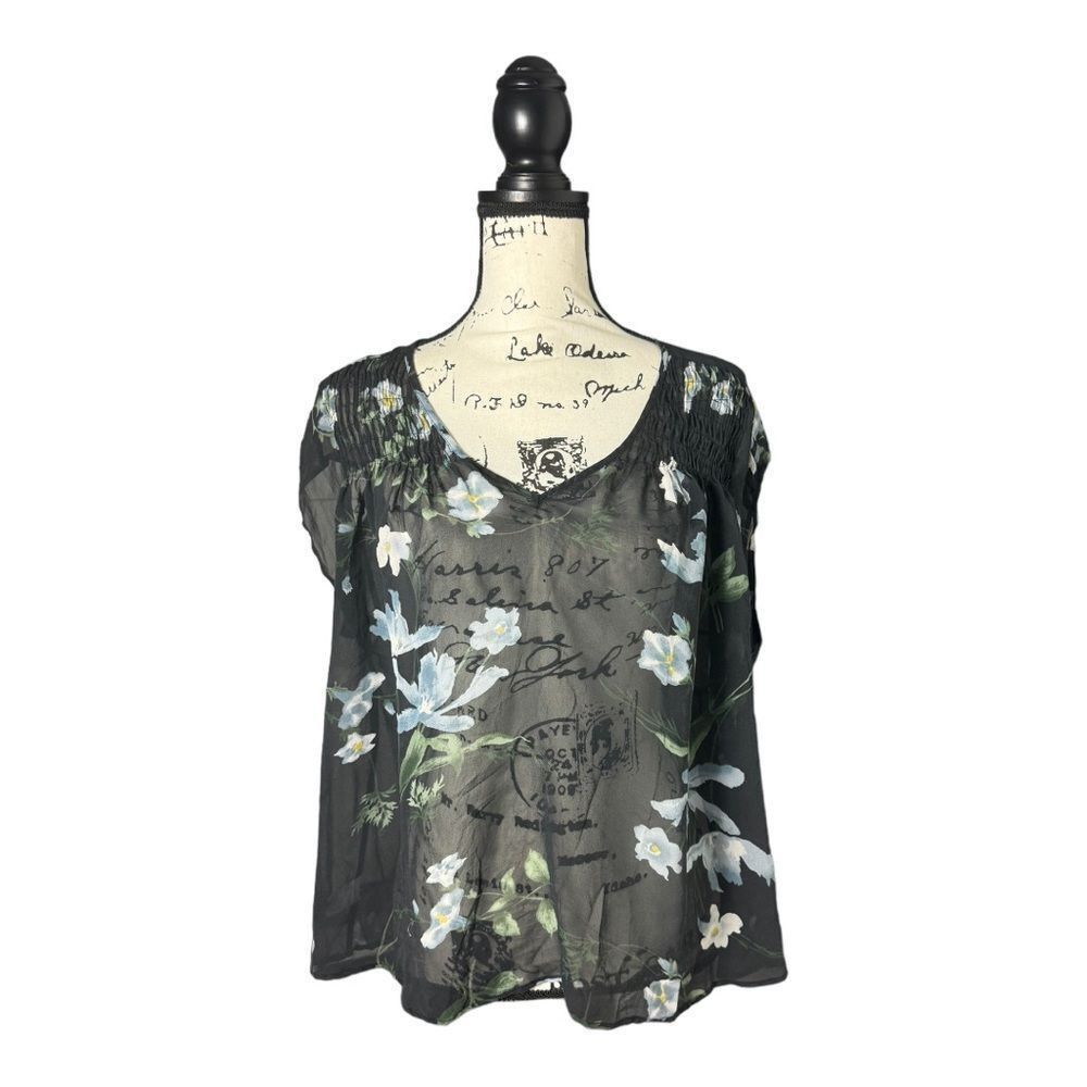 Joie Joie 100% Silk Sheer Floral Blouse Black Peasant Top Size M Size M / US 6-8 / IT 42-44 - 1 Thumbnail