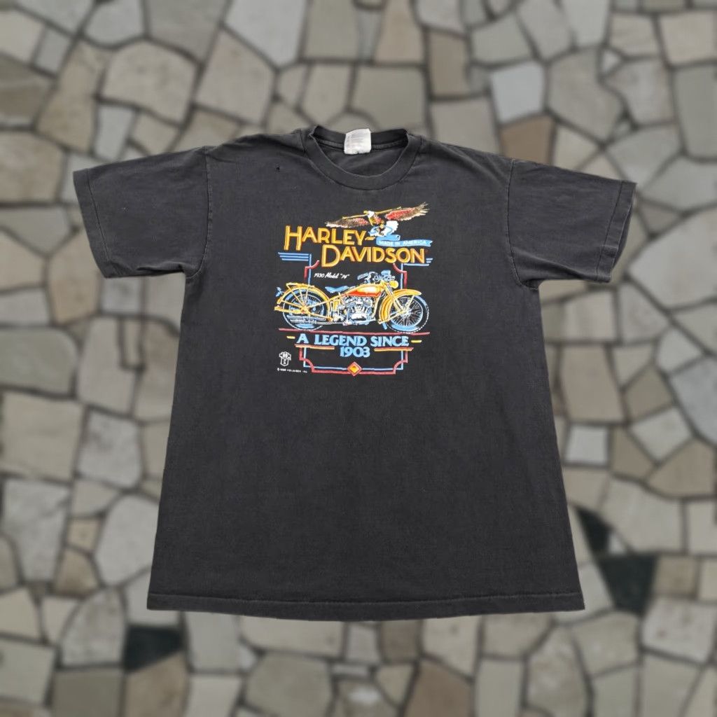 Hanes VINTAGE Harley Davidson T-Shirt Men Medium Black 80s Biker Motorcycle USA Graphic Print Size US M / EU 48-50 / 2 - 1 Thumbnail
