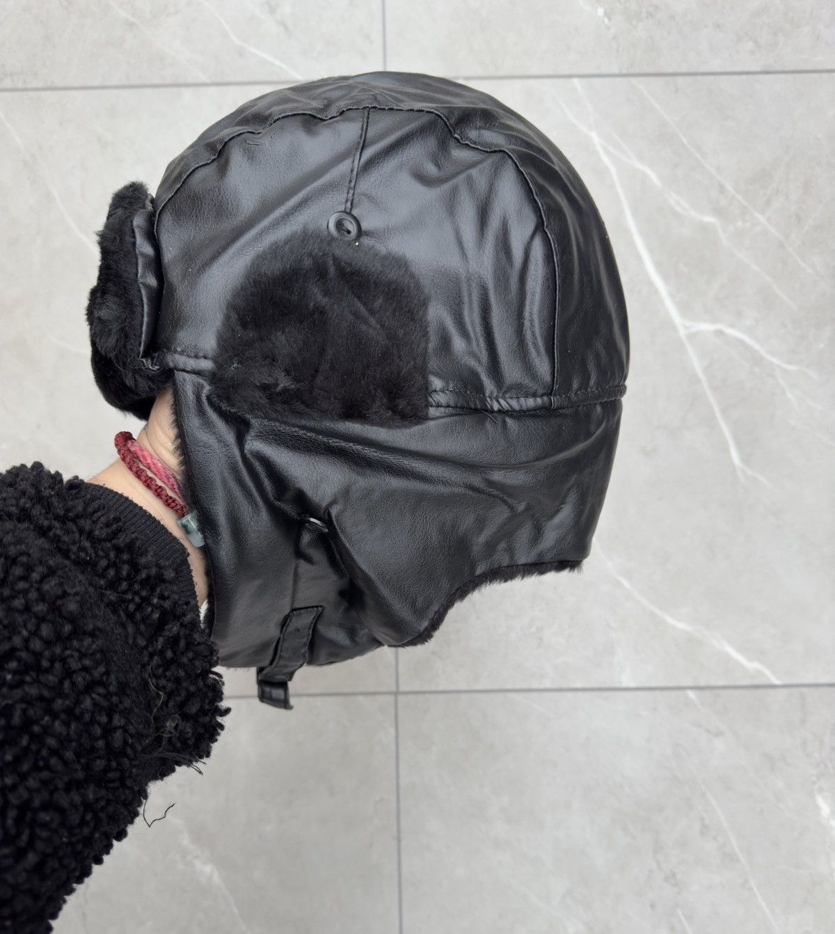 Vintage Black Leather Military Fur Pilot Trapper Hat Size ONE SIZE - 5 Thumbnail