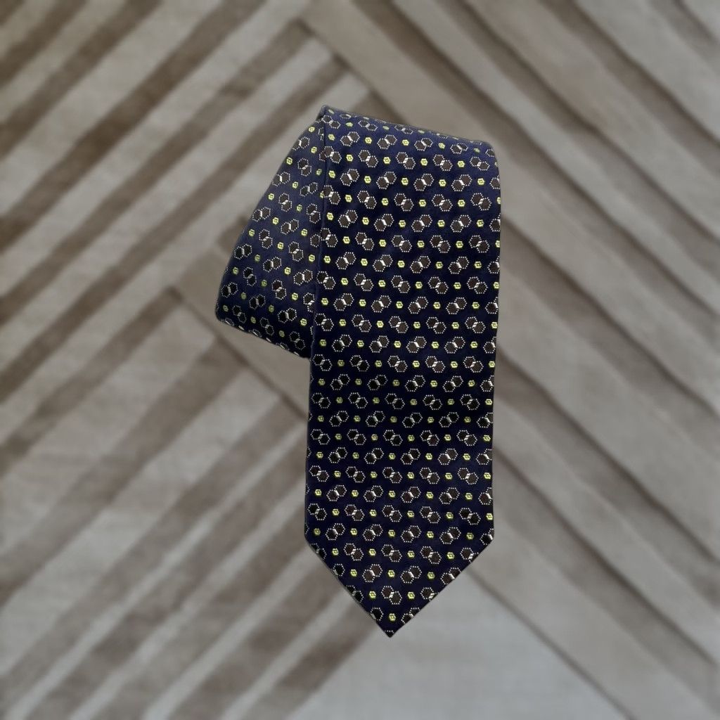 Ermenegildo Zegna Zegna Tie Men Silk Necktie Geometric Navy Blue Multicolor Pattern 100% Silk Luxury Tie Mens Size ONE SIZE - 1 Thumbnail