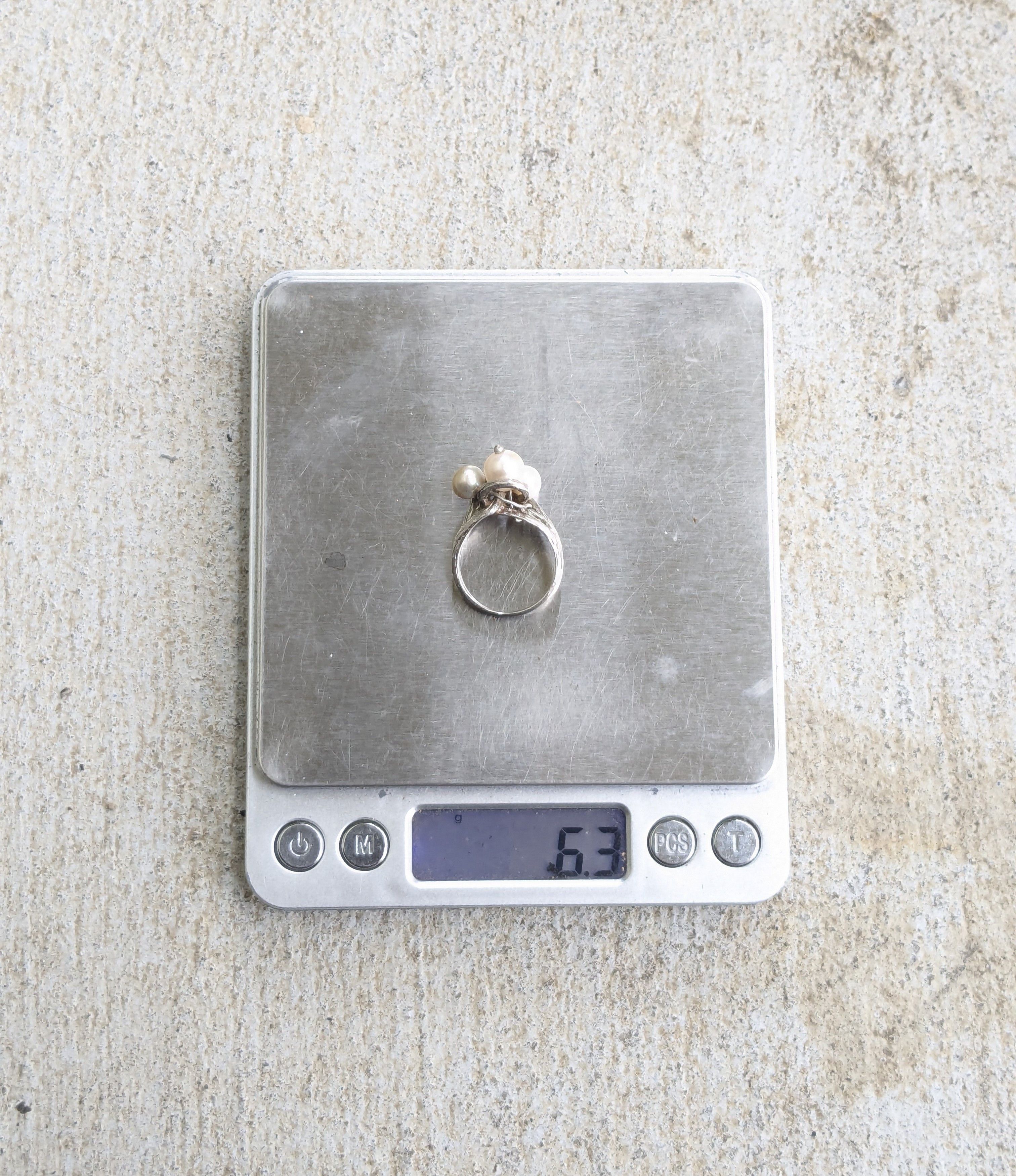 Jewelry Vintage Sterling Silver Ring 8.25 Faux Pearls Brutalist Size ONE SIZE - 12 Thumbnail