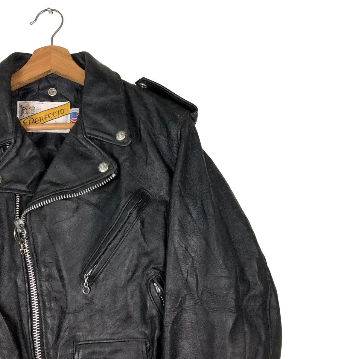 Schott ☄️VINTAGE DOUBLE COLLAR BIKER LEATHER JACKET SCHOTT PERFECTO Size US M / EU 48-50 / 2 - 6 Thumbnail