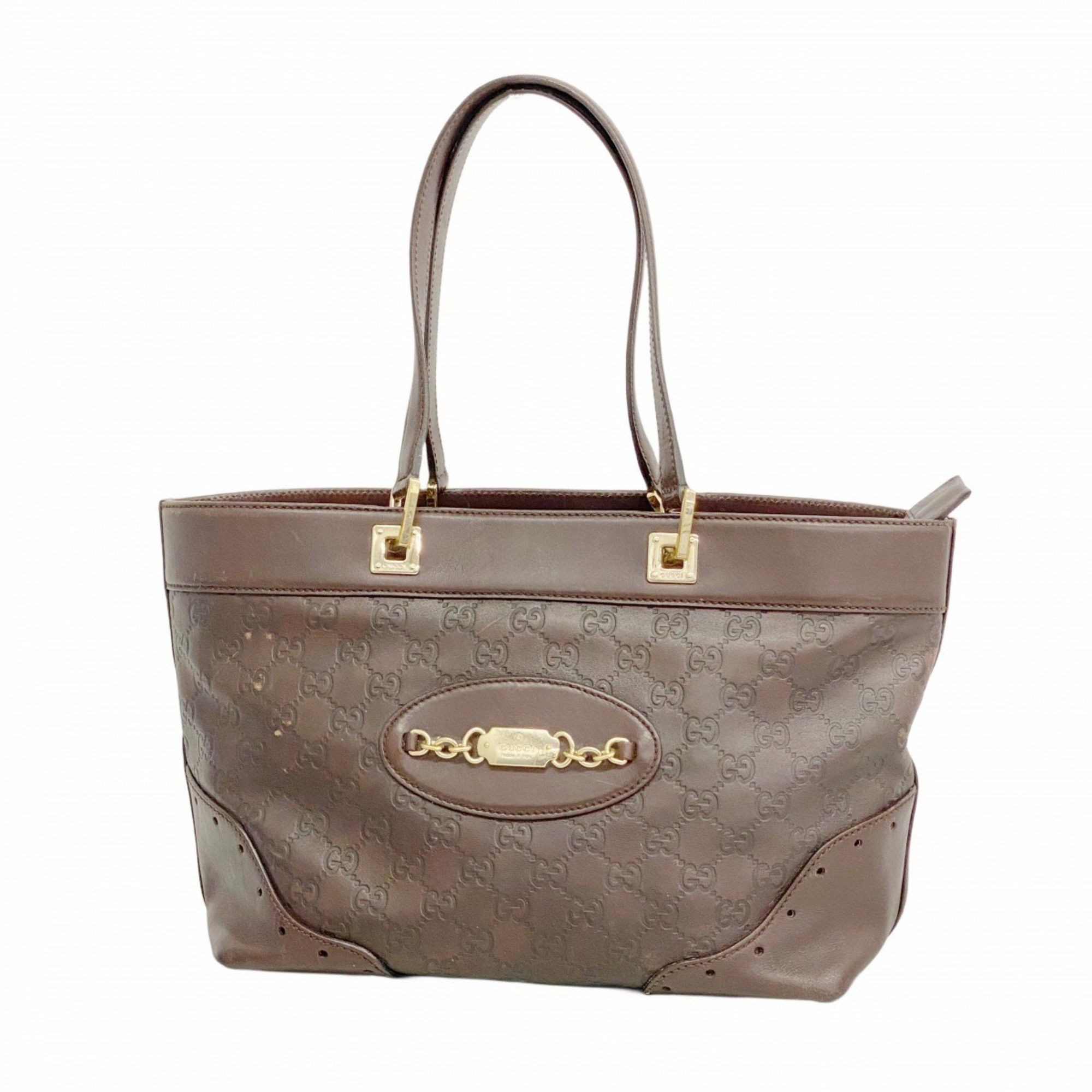 Gucci Tote Bag Guccissima 145993 Leather Brown Women's