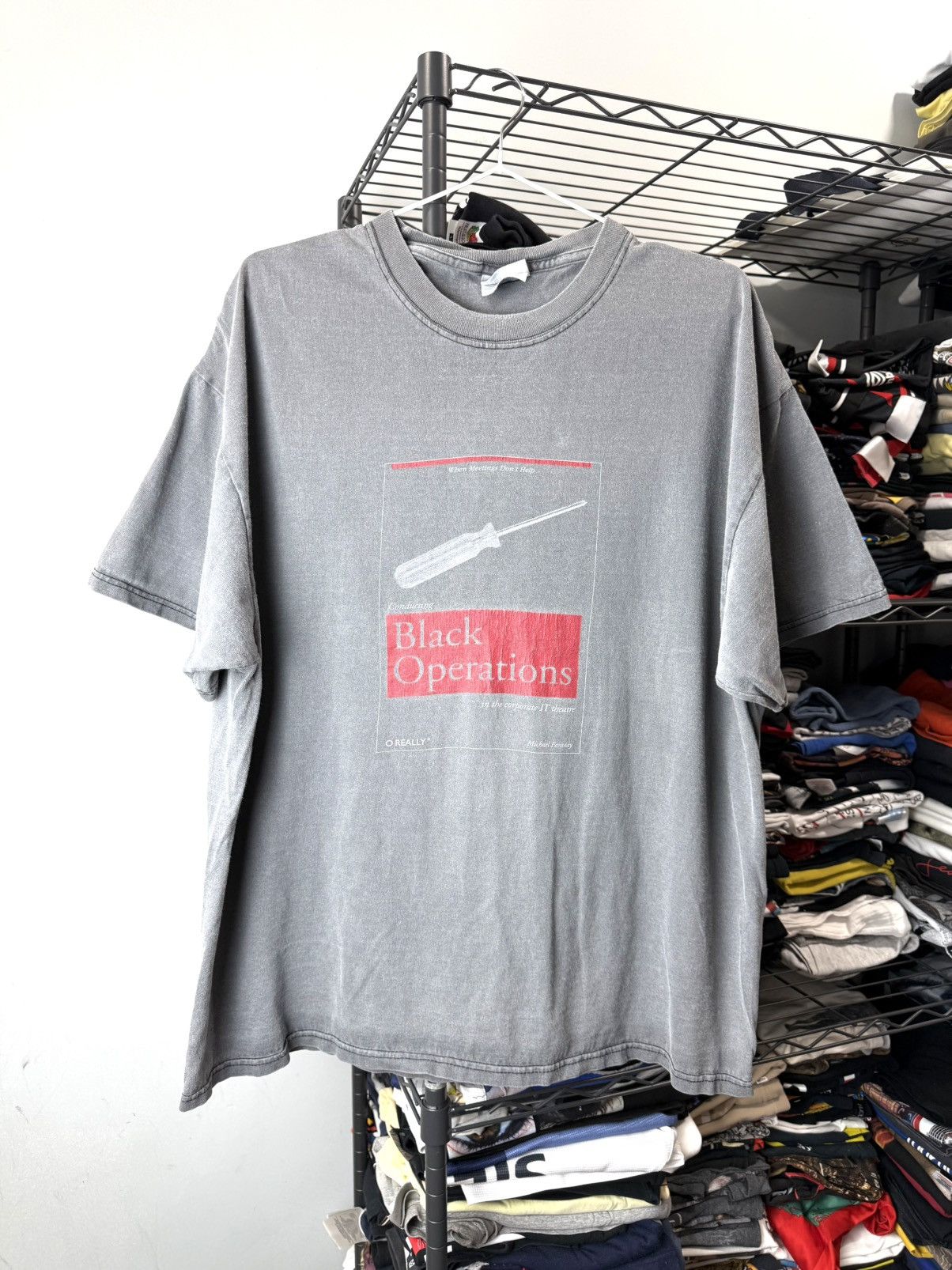 Vintage 1990’s Vintage Black Operations by Hanes Faded T Shirt Size US XL / EU 56 / 4 - 1 Thumbnail
