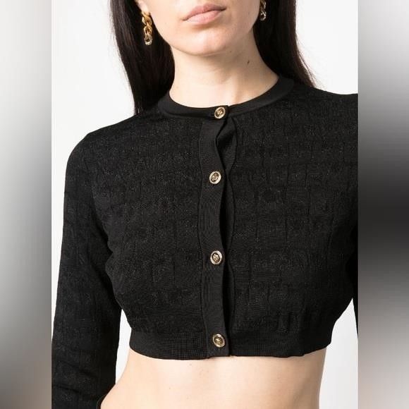Versace New Authentic Runway Versace croc-jacquard cropped cardigan Size 3XL / US 20-22 - 3 Thumbnail