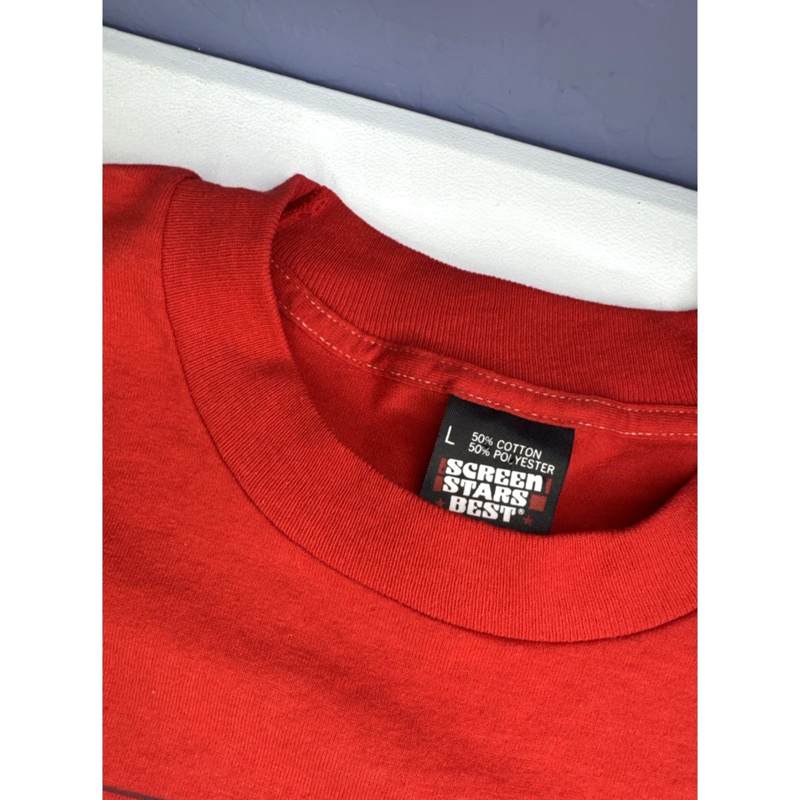 Vintage VINTAGE Snap On T-Shirt Rick Mears A Day At The Races 1986 F1 Sz L Red Mens L Size US L / EU 52-54 / 3 - 3 Thumbnail