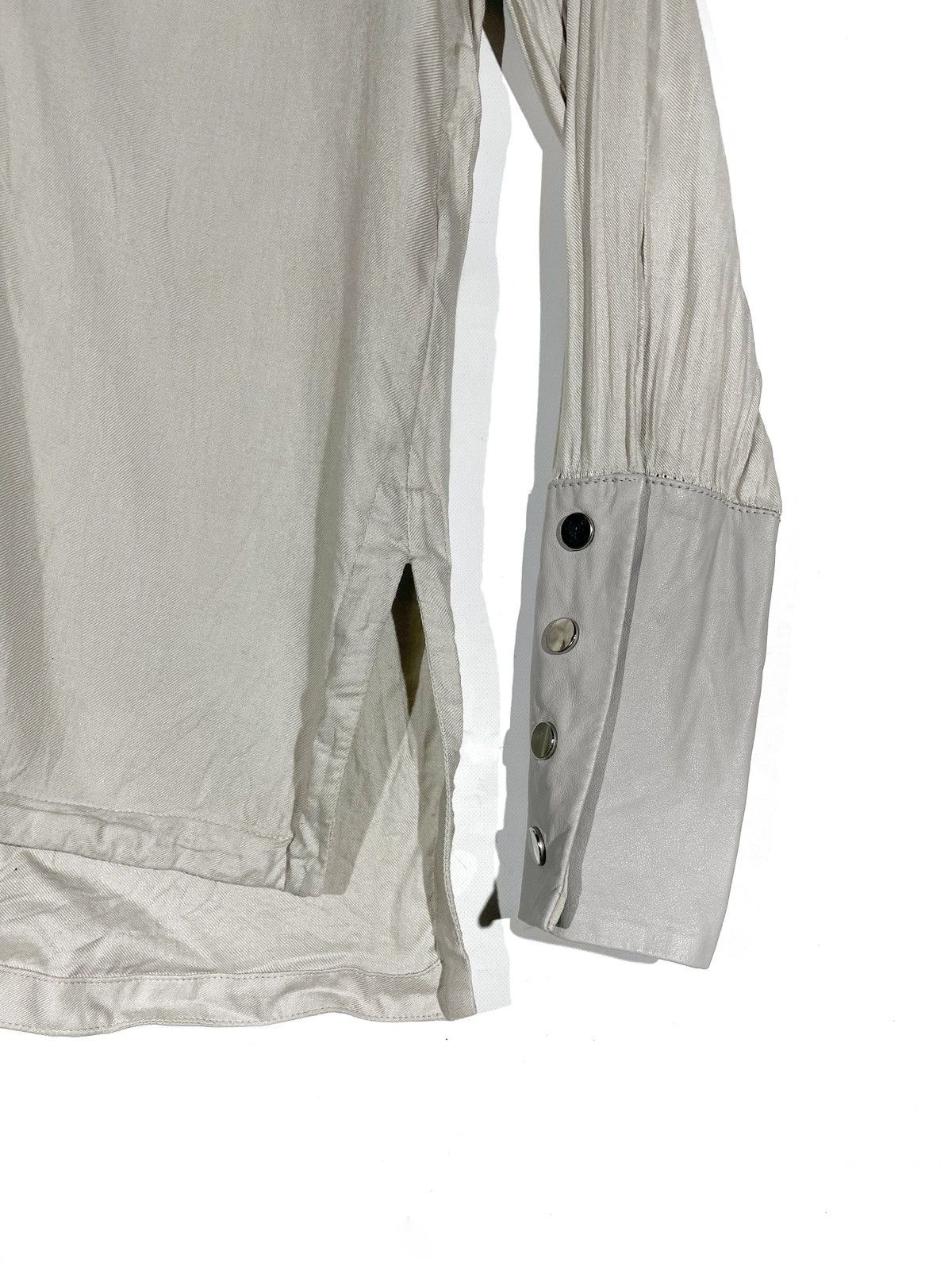 Designer × Helmut Lang Helmut Lang Leather-Trim Long Sleeve Gray Viscose Size S Size S / US 4 / IT 40 - 3 Thumbnail
