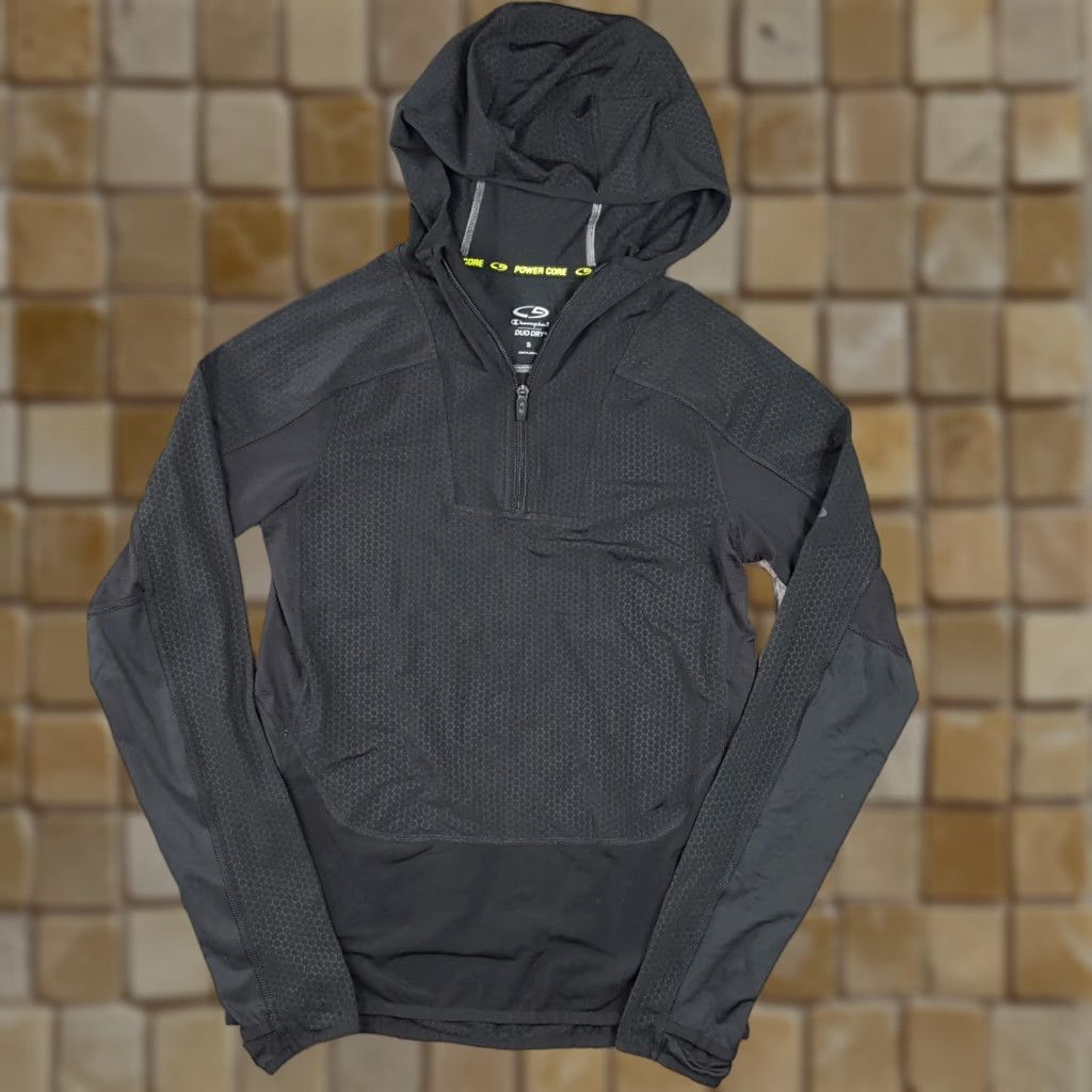 Champion VINTAGE Champion Windbreaker Jacket Women's Small Black Hooded Zip Up Duo Dry Athletic 90s Outdoor Sports Casual Pockets Size S / US 4 / IT 40 - 1 Thumbnail