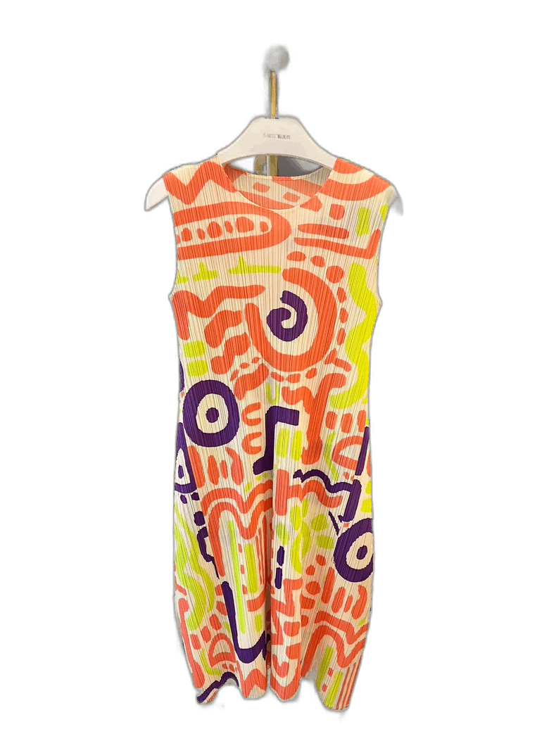 Issey Miyake Issey Miyake Pleated Dress with Colorful Patterns-yf Size 40" / US 18 - 1 Thumbnail