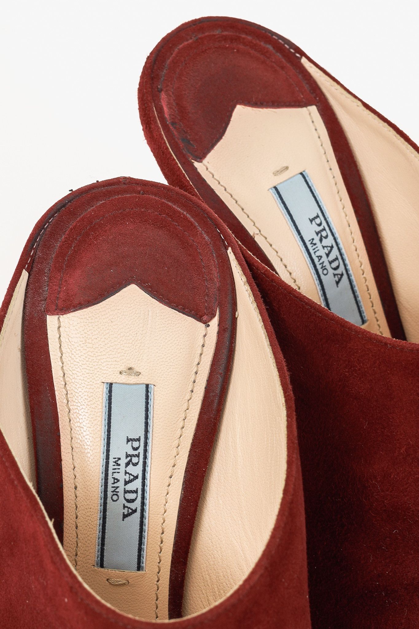 Prada Prada Burgundy Suede Stiletto Heel Slide Mule Platform Pump Size US 6.5 / IT 36.5 - 9 Thumbnail